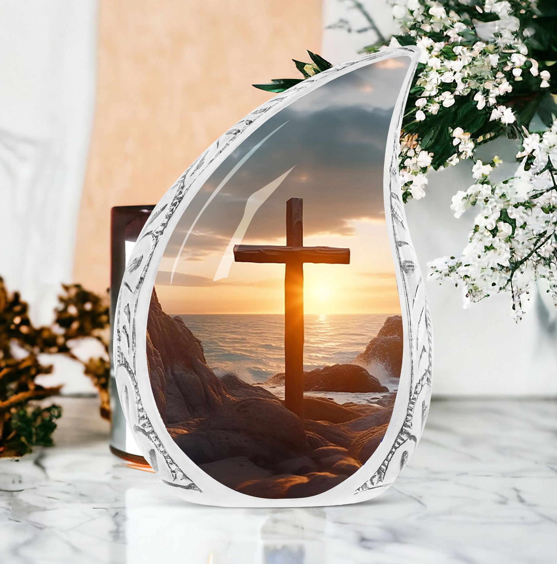 Ocean Jesus Cross cremation urn for ashes