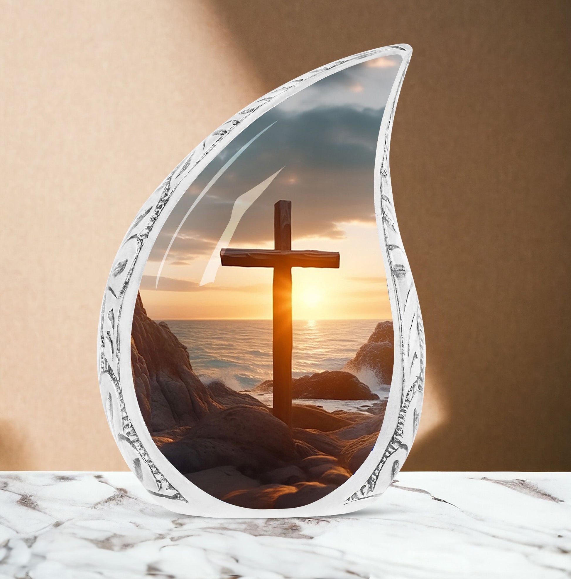 Ocean Jesus Cross cremation urn for ashes