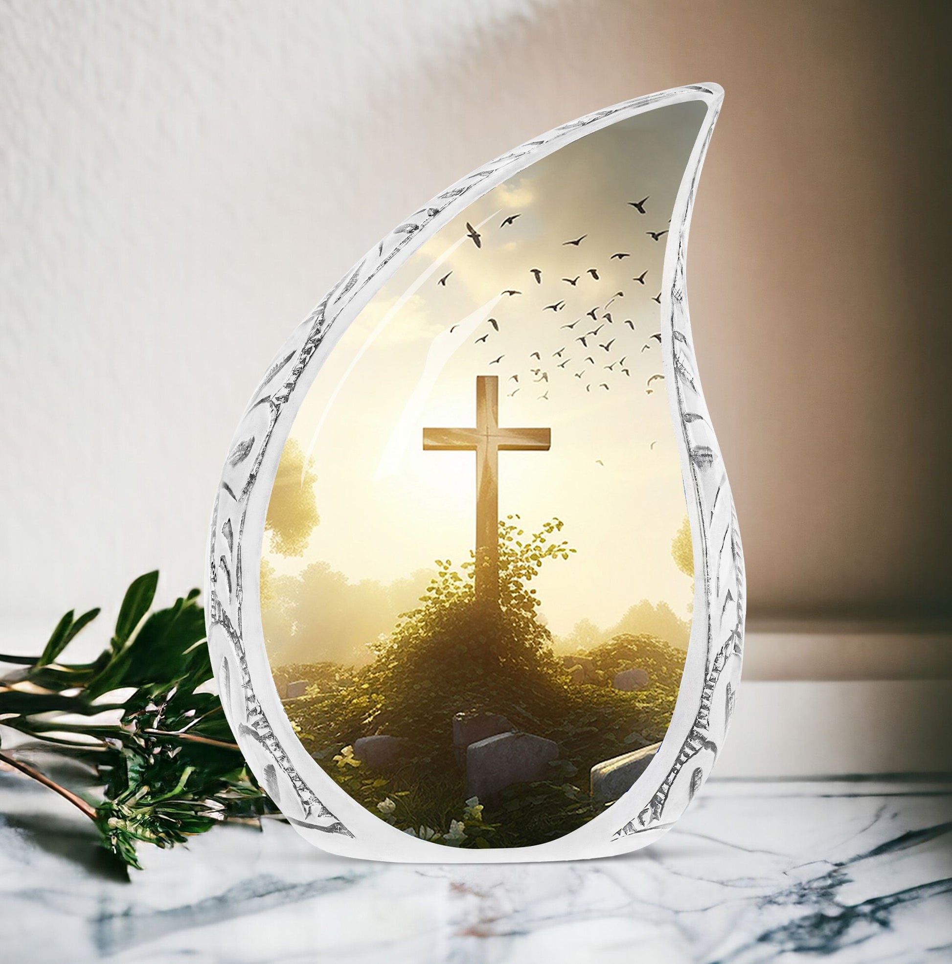 Classic Holy Cross Large Urn for Human Ashes in Aluminium.