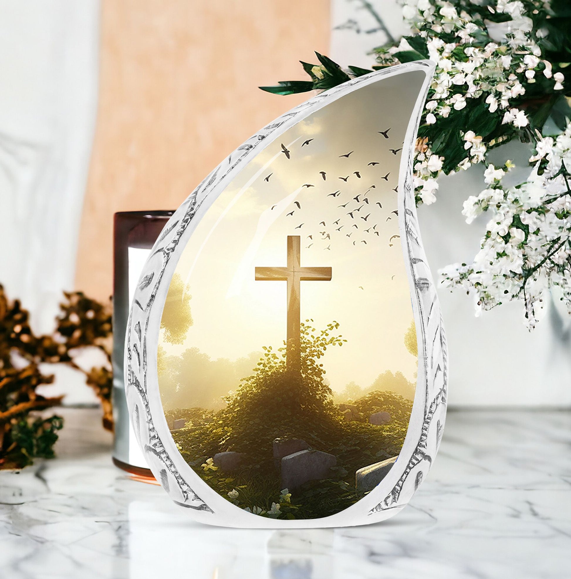 Classic Holy Cross Large Urn for Human Ashes in Aluminium.