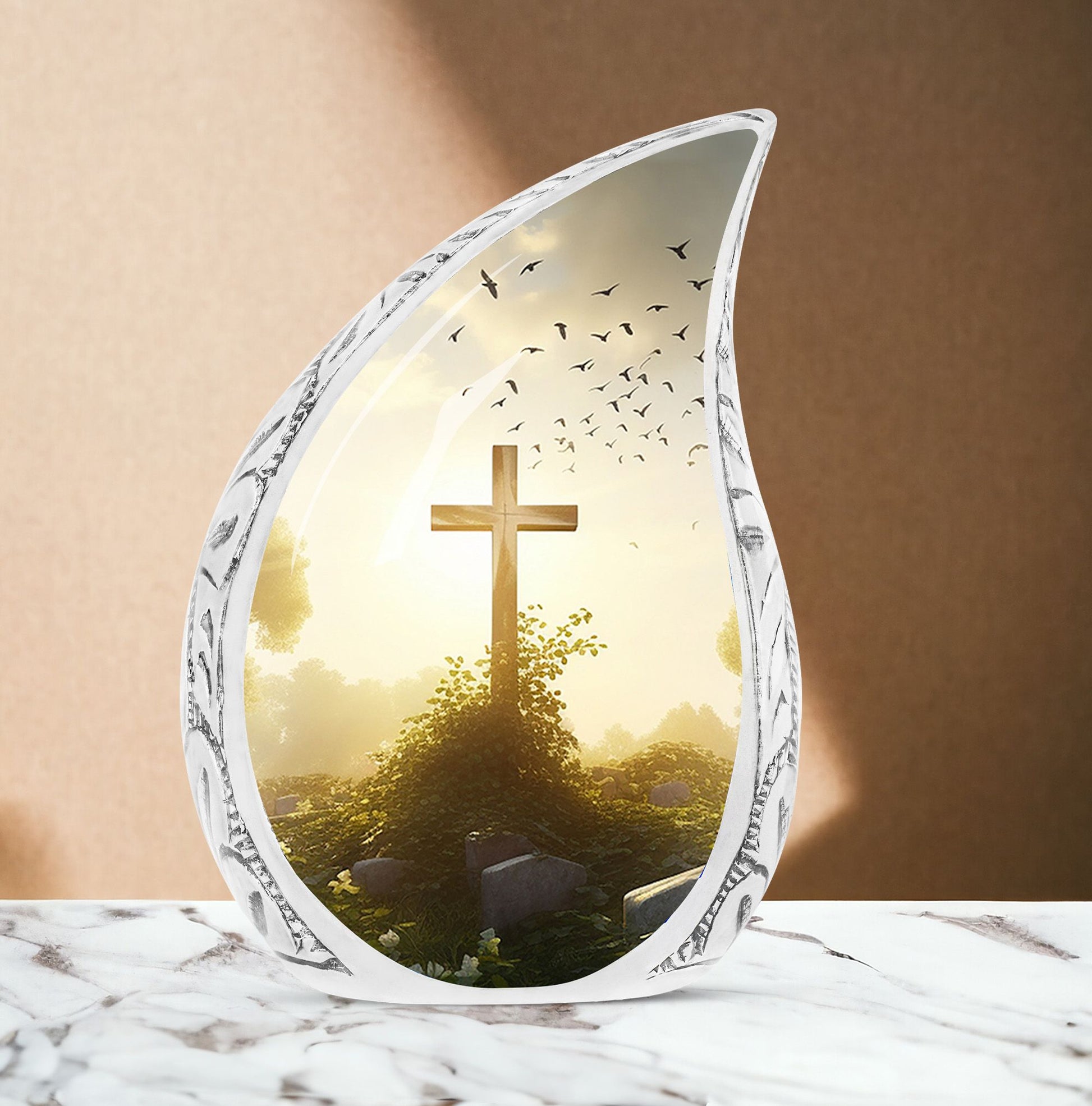 Classic Holy Cross Large Urn for Human Ashes in Aluminium.