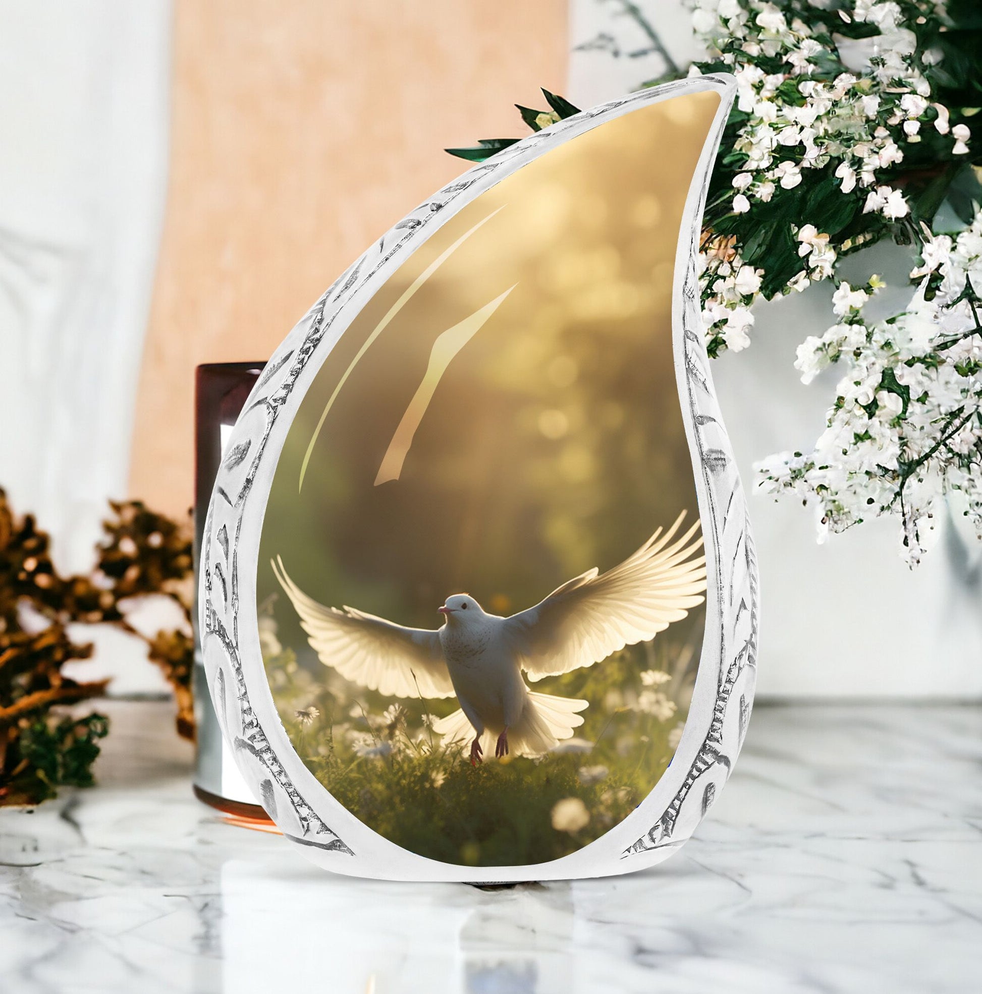 large Dove Cremation Urn, with modern design.