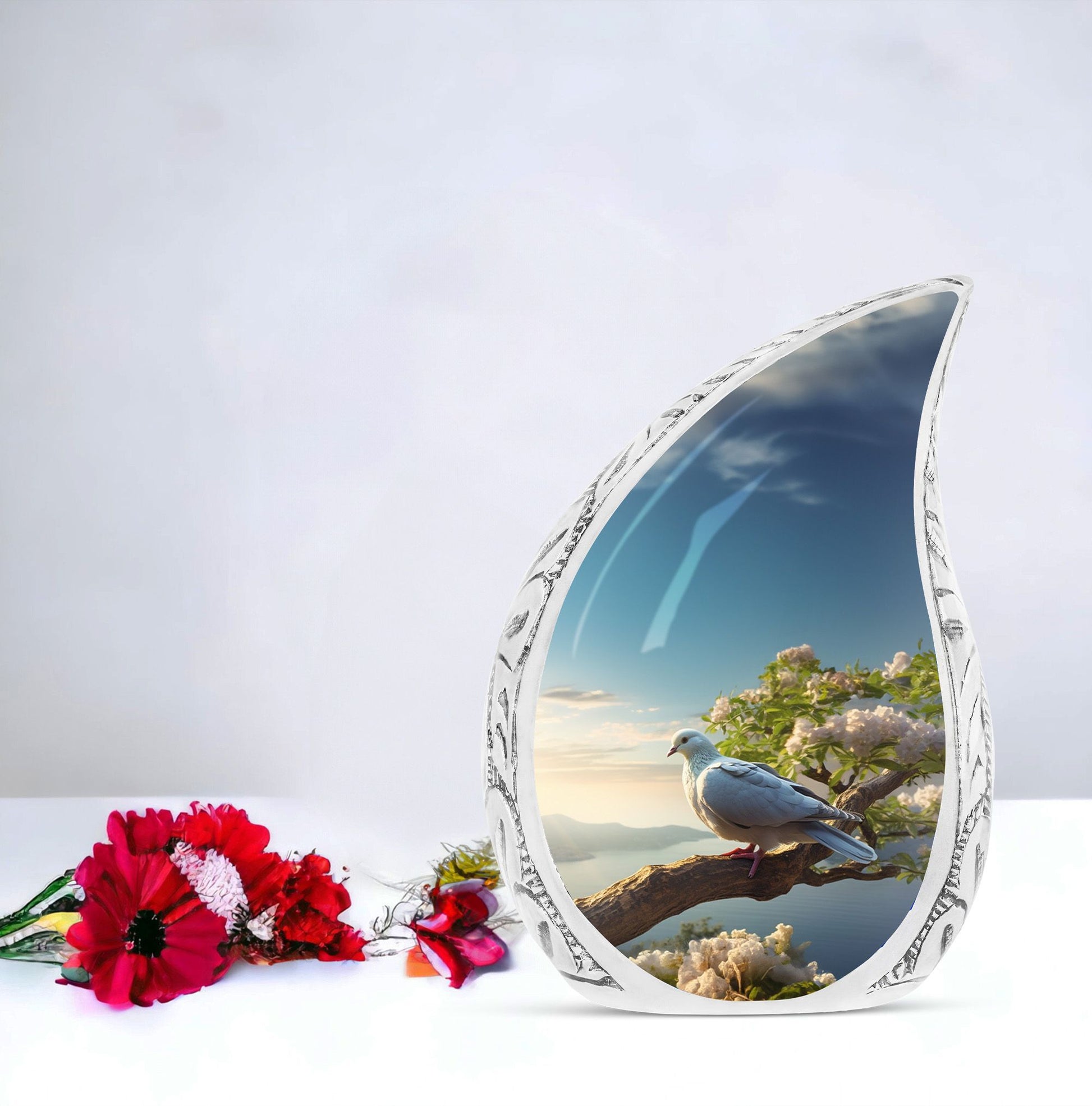 Classic Dove Urn aluminum cremation container.