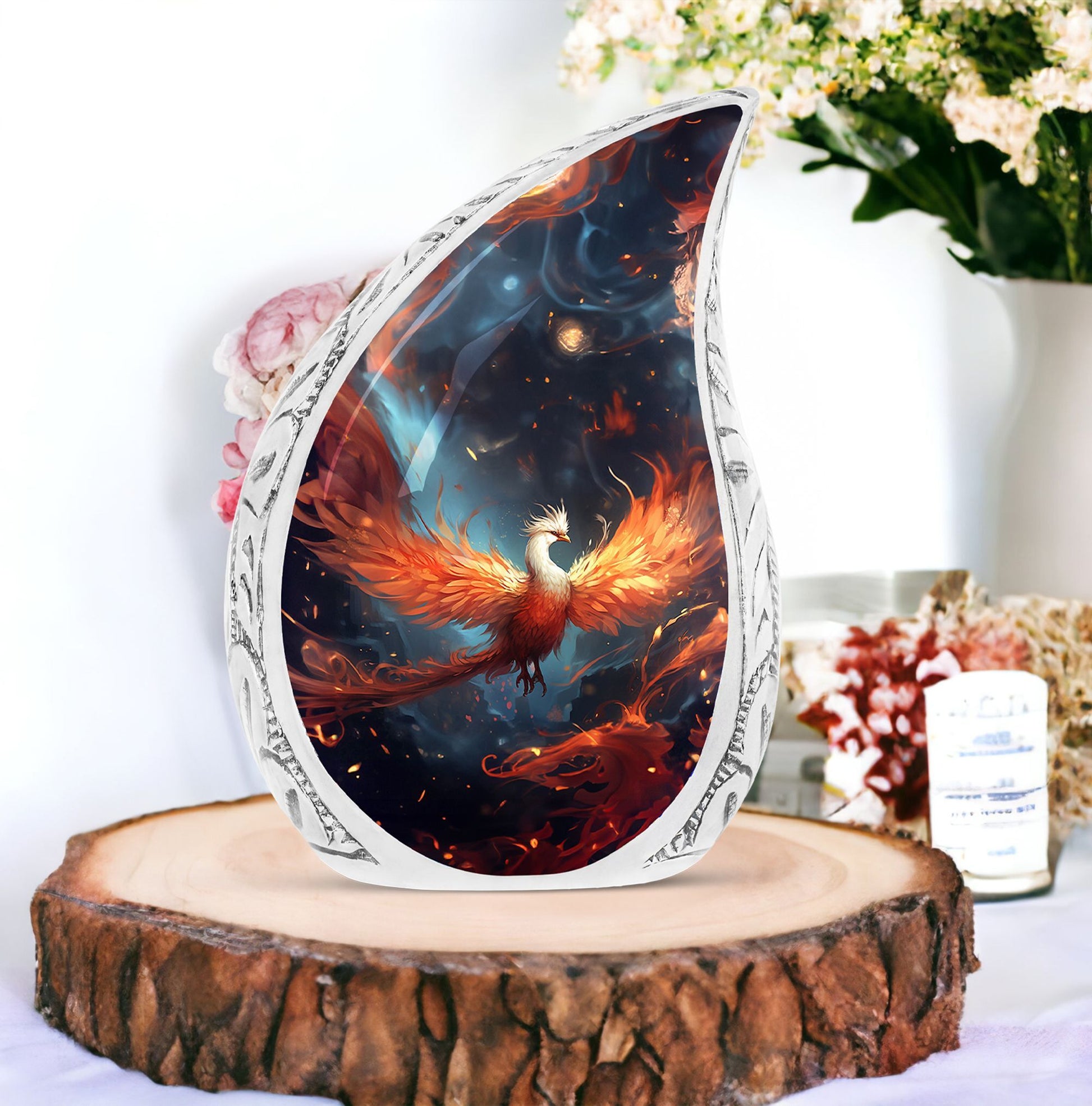 White Phoenix Cremation Urn, classic designed 