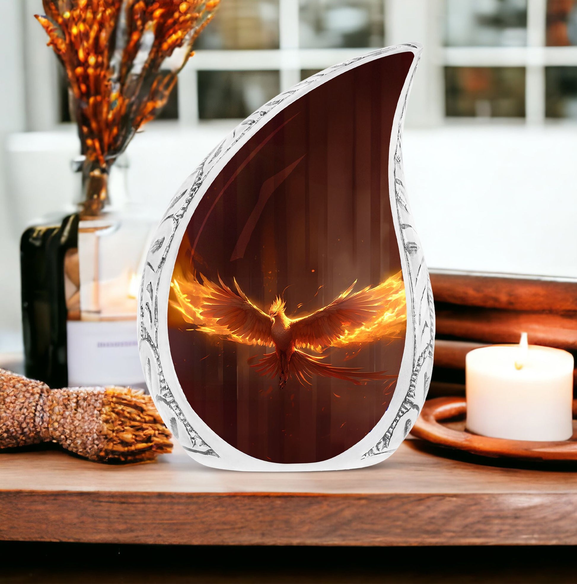 Large 3-inch Phoenix Urn, classic aluminium Cremation Urn.