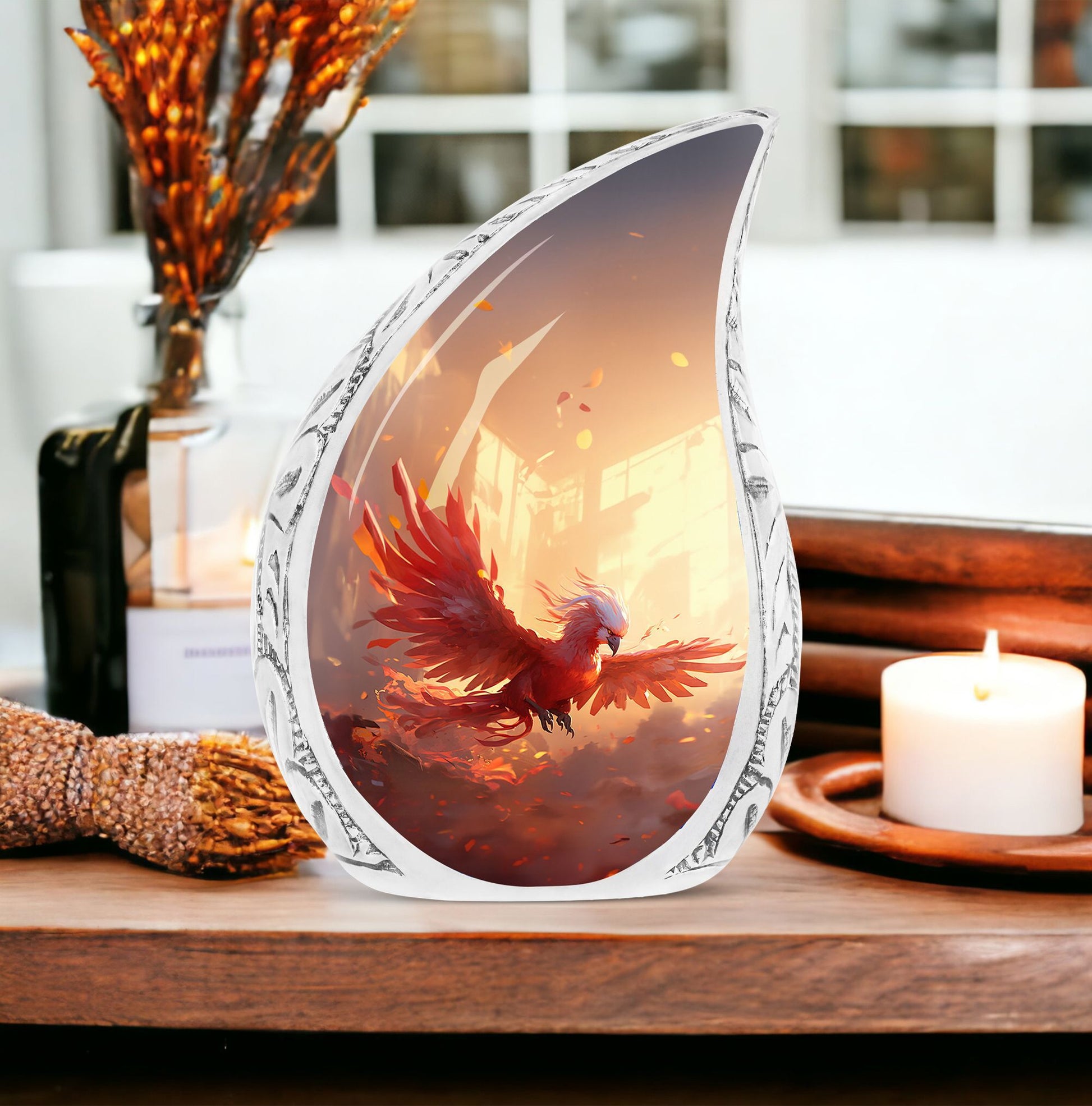 Red Phoenix classic urn for Storing adult human ashes.