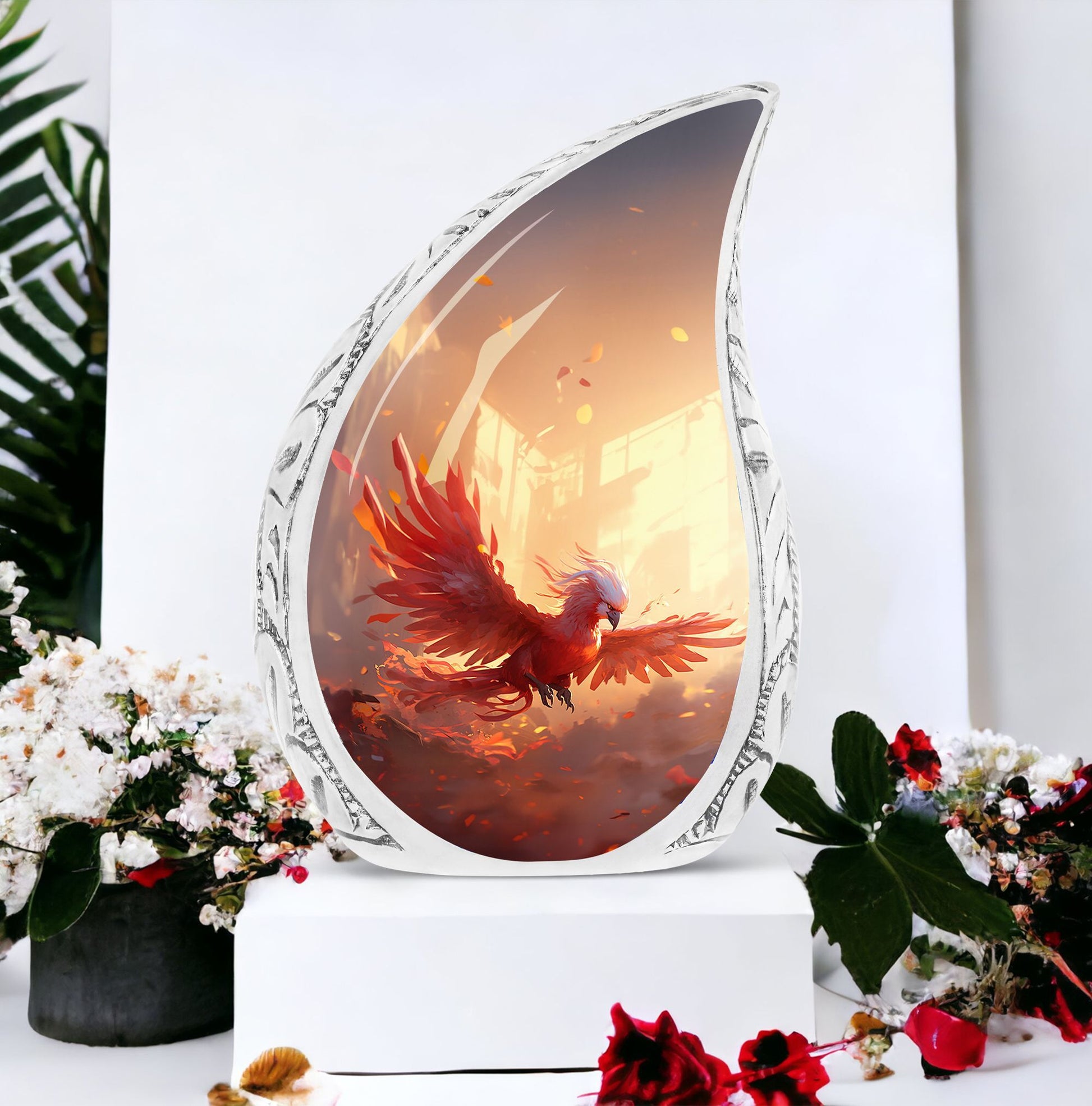 Red Phoenix classic urn for Storing adult human ashes.