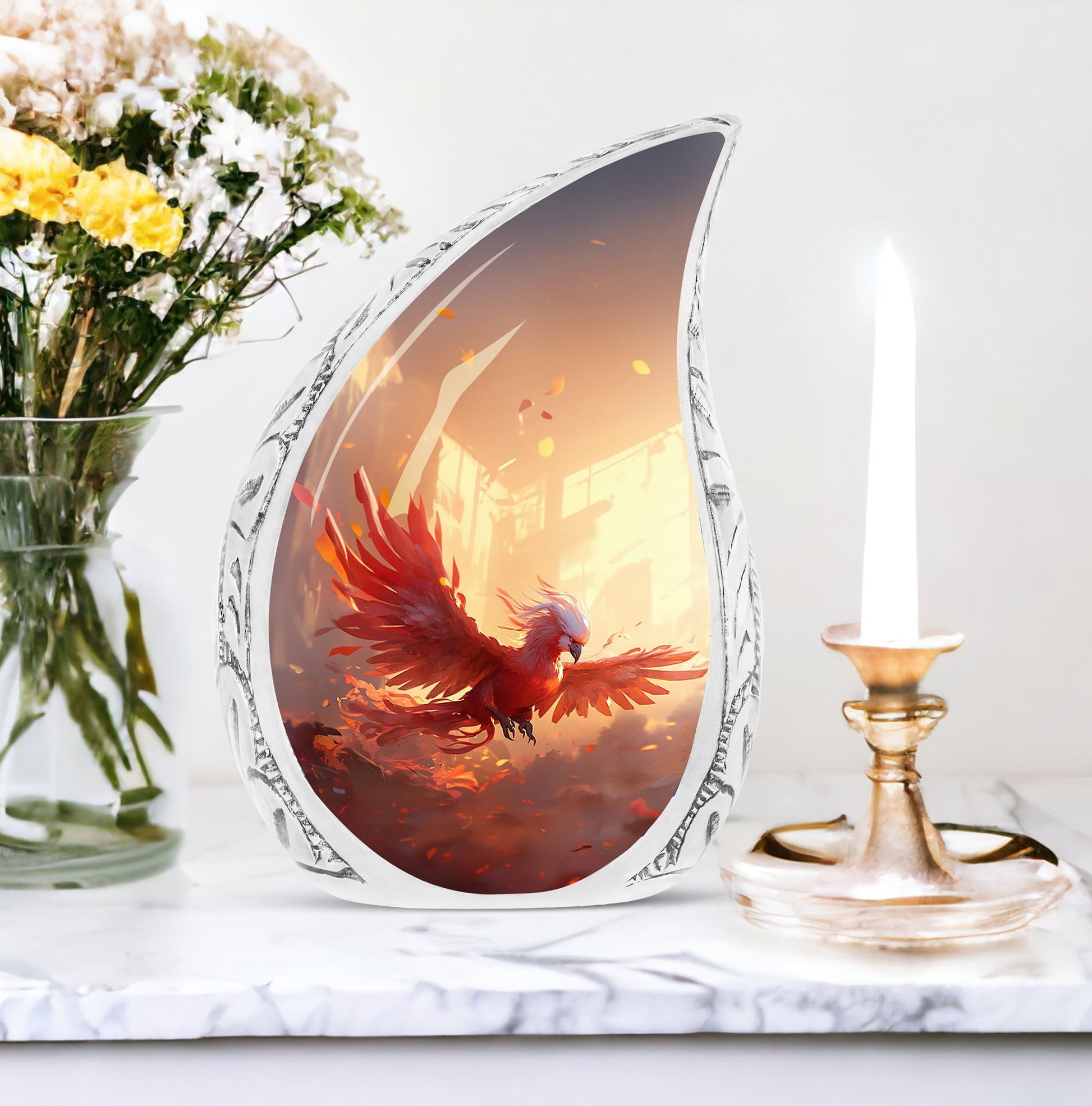 Red Phoenix classic urn for Storing adult human ashes.