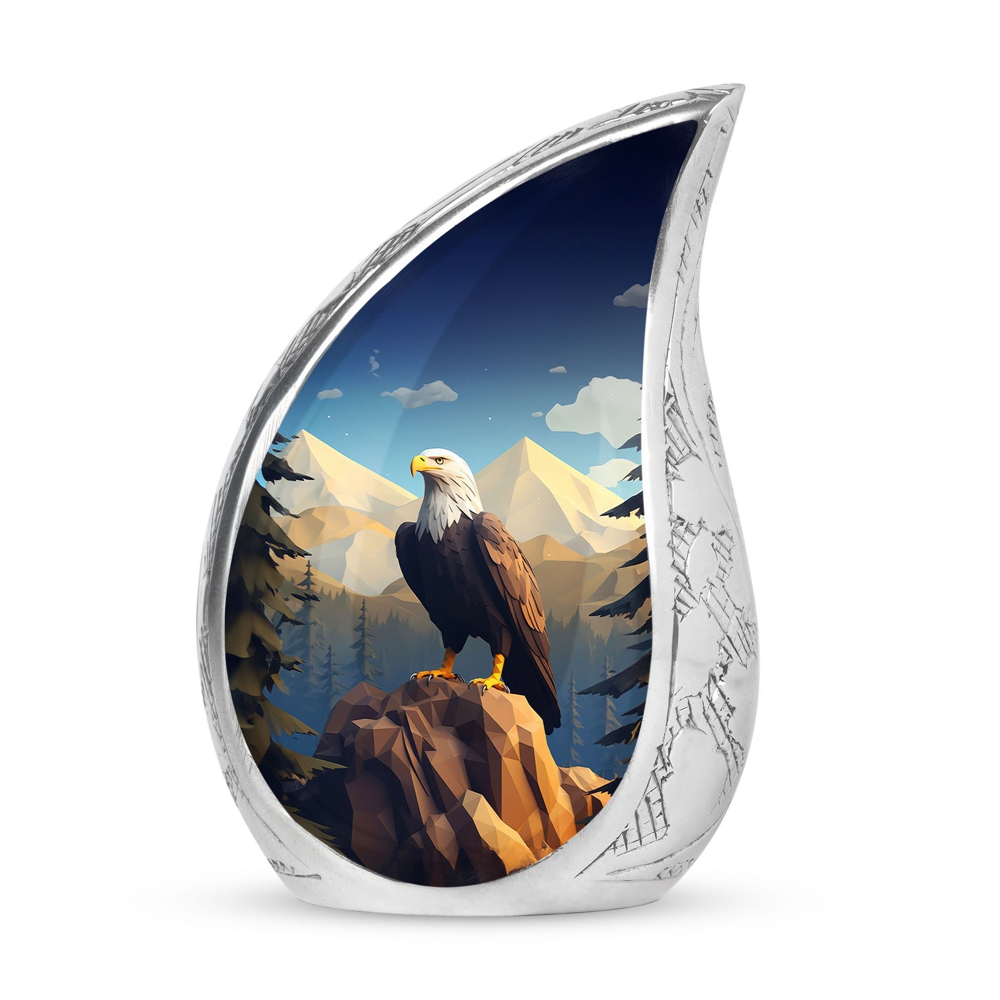 Aluminium Eagle in mountains Cremation Urn.