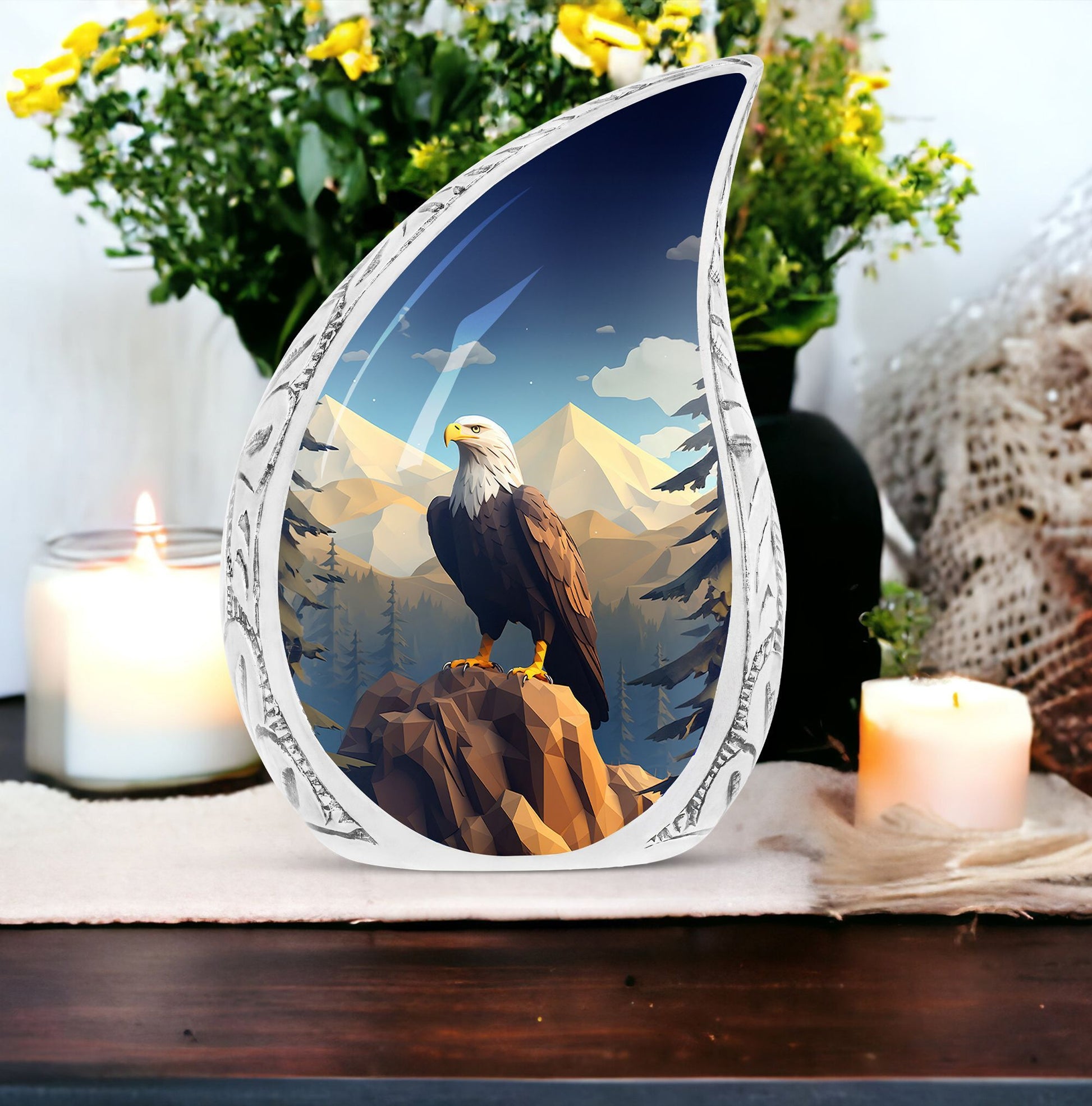 Aluminium Eagle in mountains Cremation Urn.