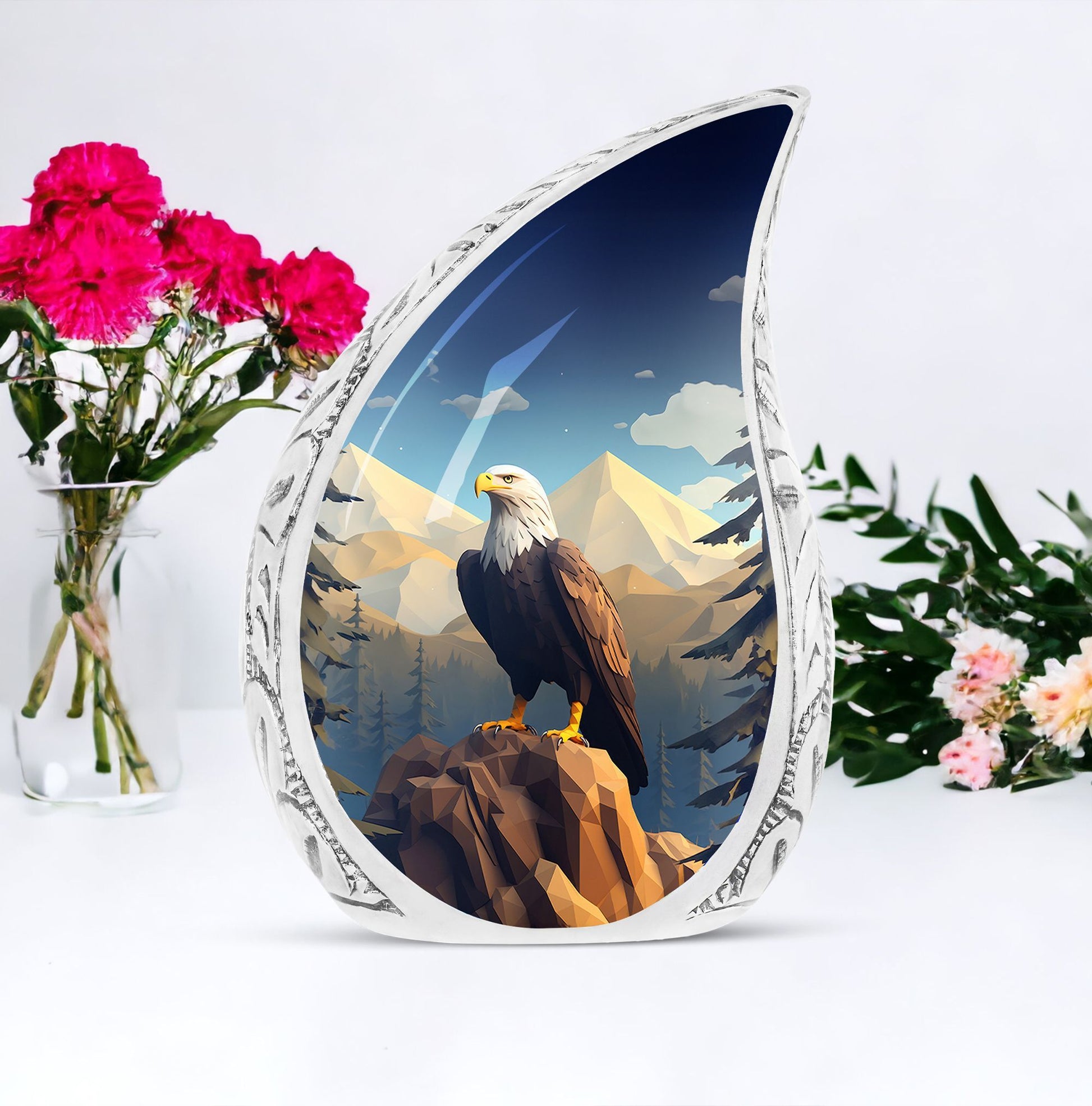 Aluminium Eagle in mountains Cremation Urn.