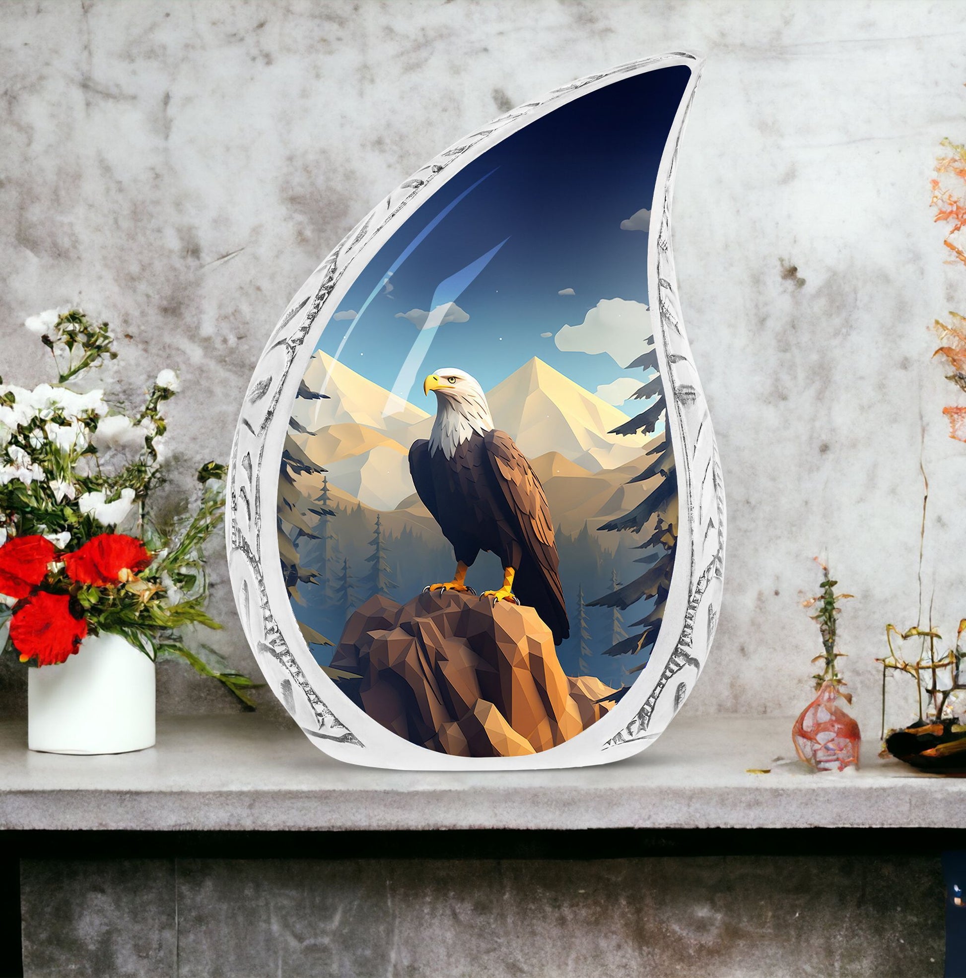 Aluminium Eagle in mountains Cremation Urn.