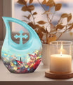 Butterfly-themed, large Cross Drop Keepsake Urn 