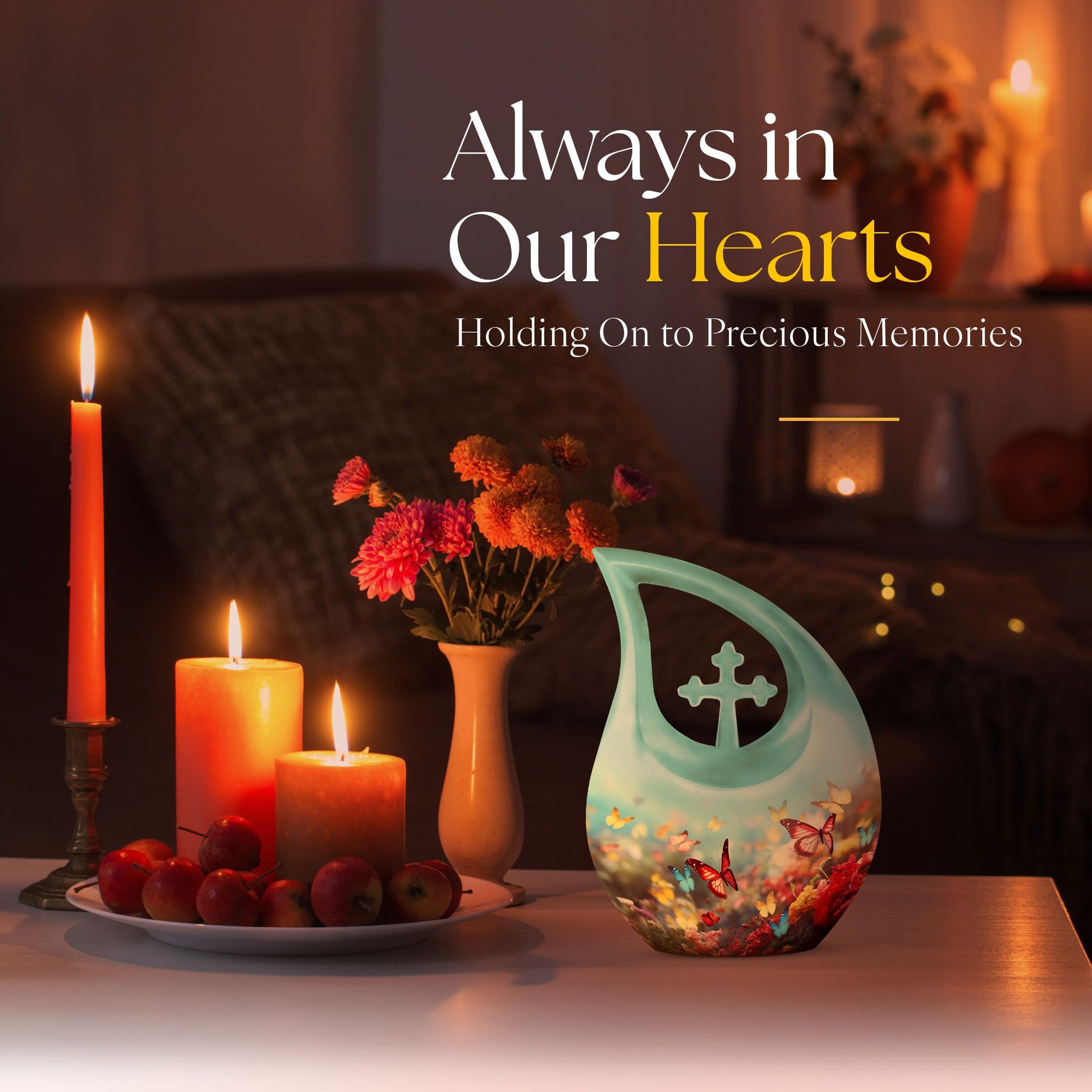 Butterfly-themed, large Cross Drop Keepsake Urn 