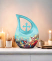 Butterfly-themed, large Cross Drop Keepsake Urn 