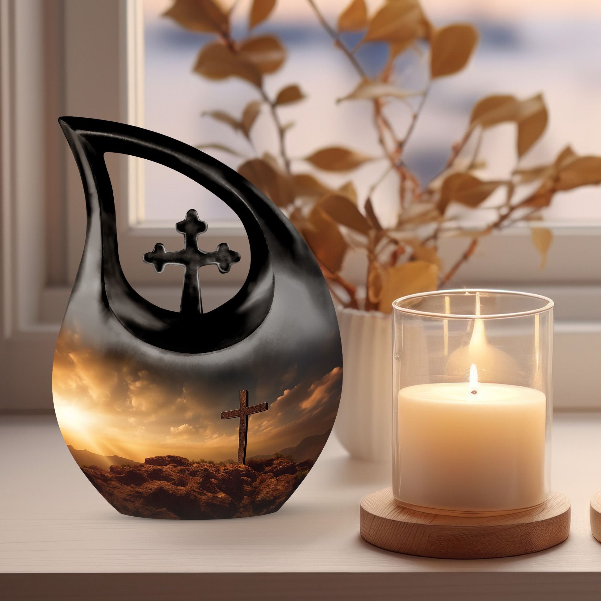 Jesus Christ Urn, Cross Drop design, personalized urn 