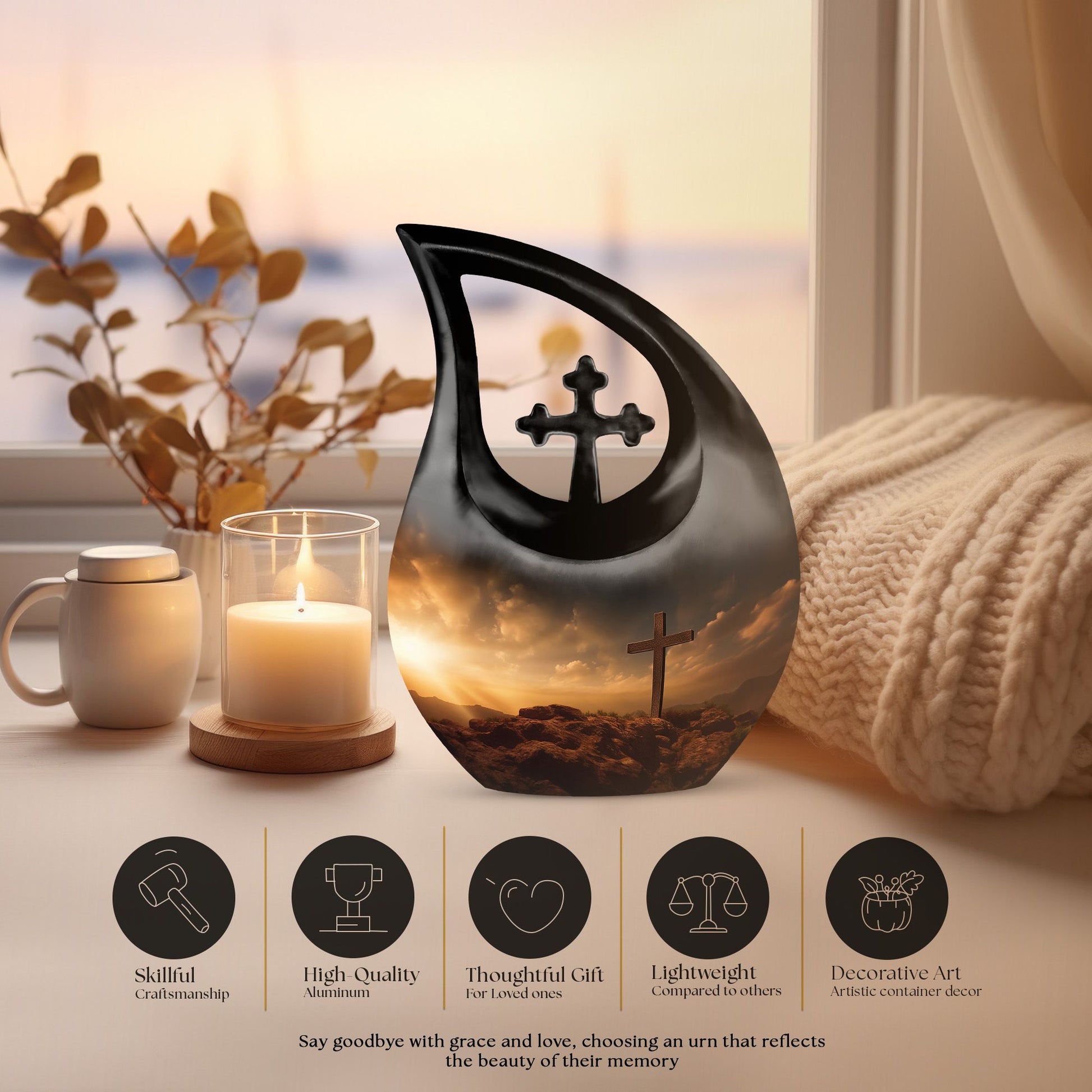 Jesus Christ Urn, Cross Drop design, personalized urn 