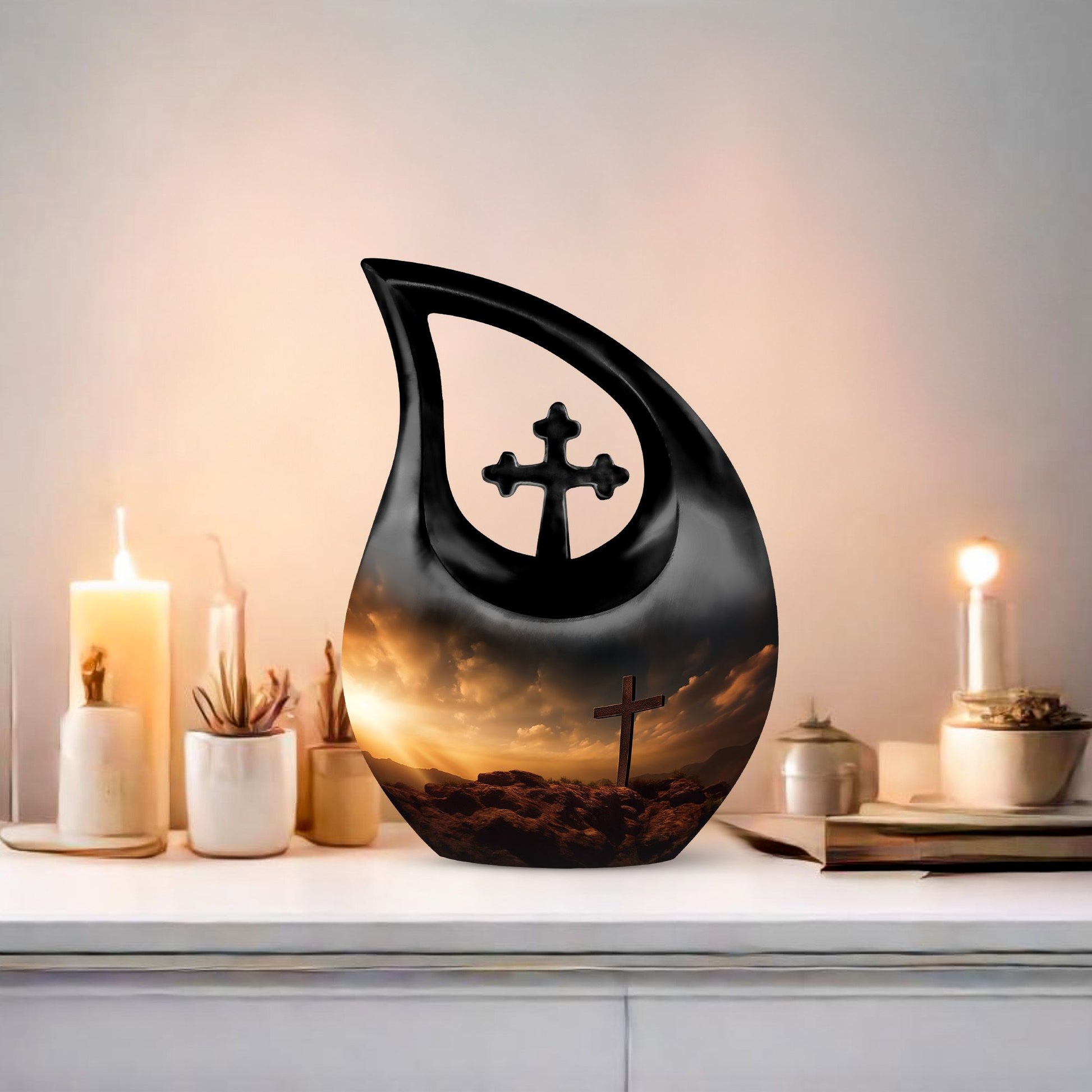 Jesus Christ Urn, Cross Drop design, personalized urn 