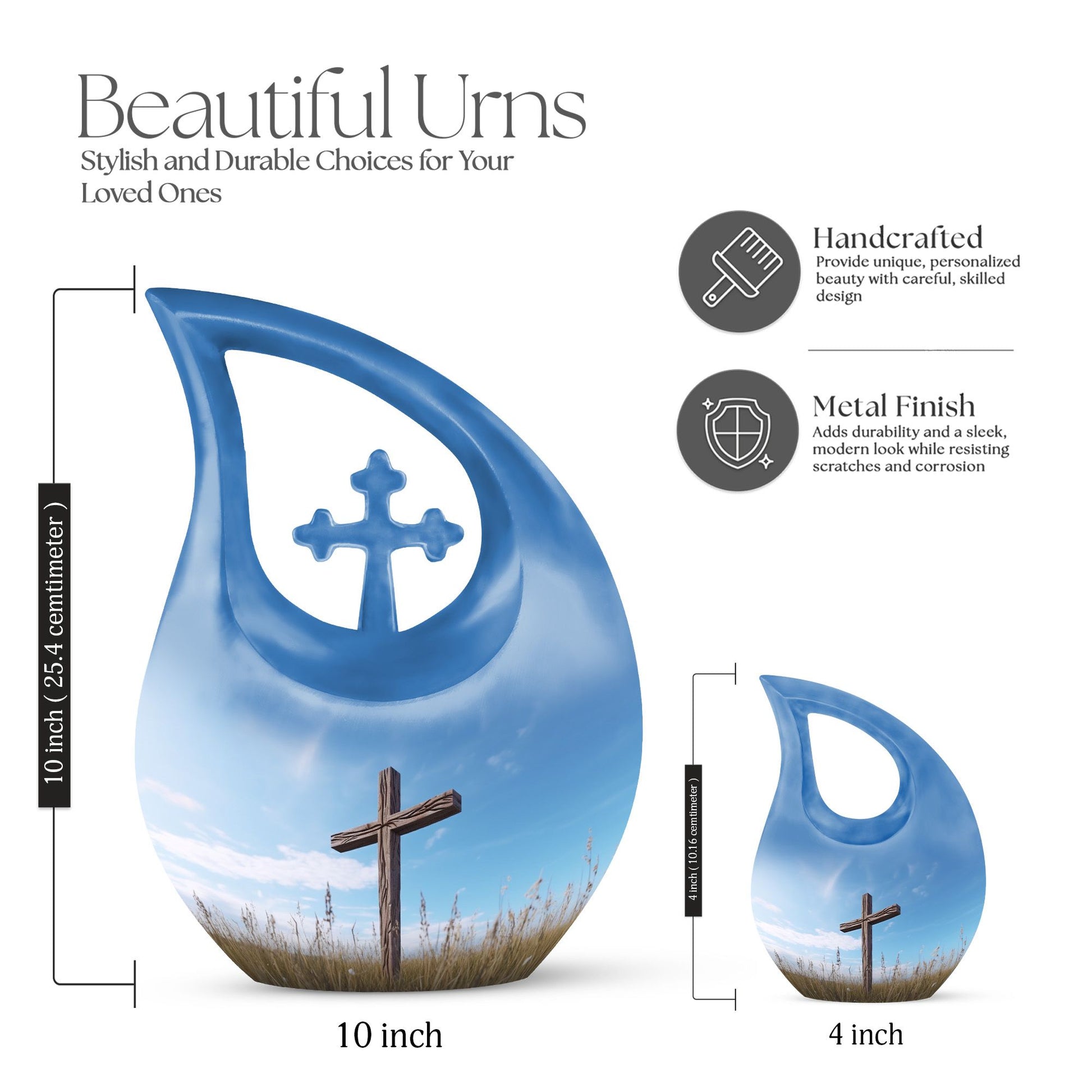 10 inch Jesus Christ Urn with Cross Drop design 