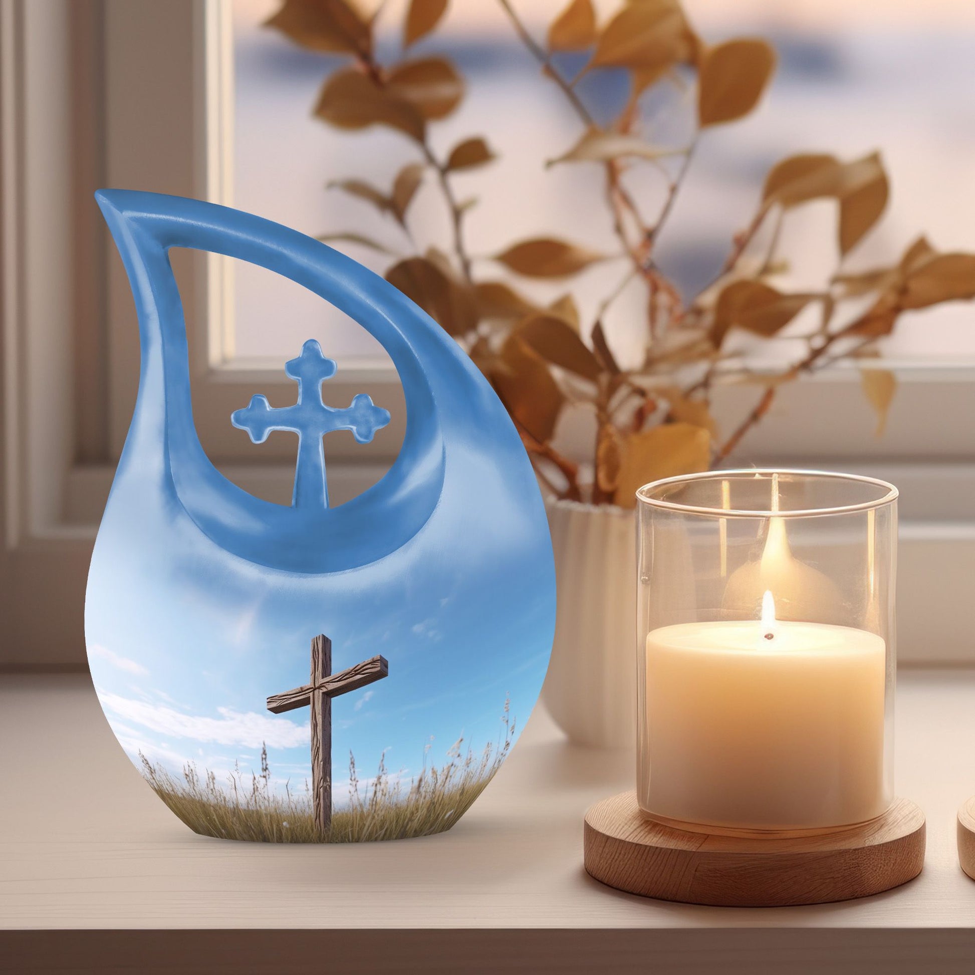 10 inch Jesus Christ Urn with Cross Drop design 