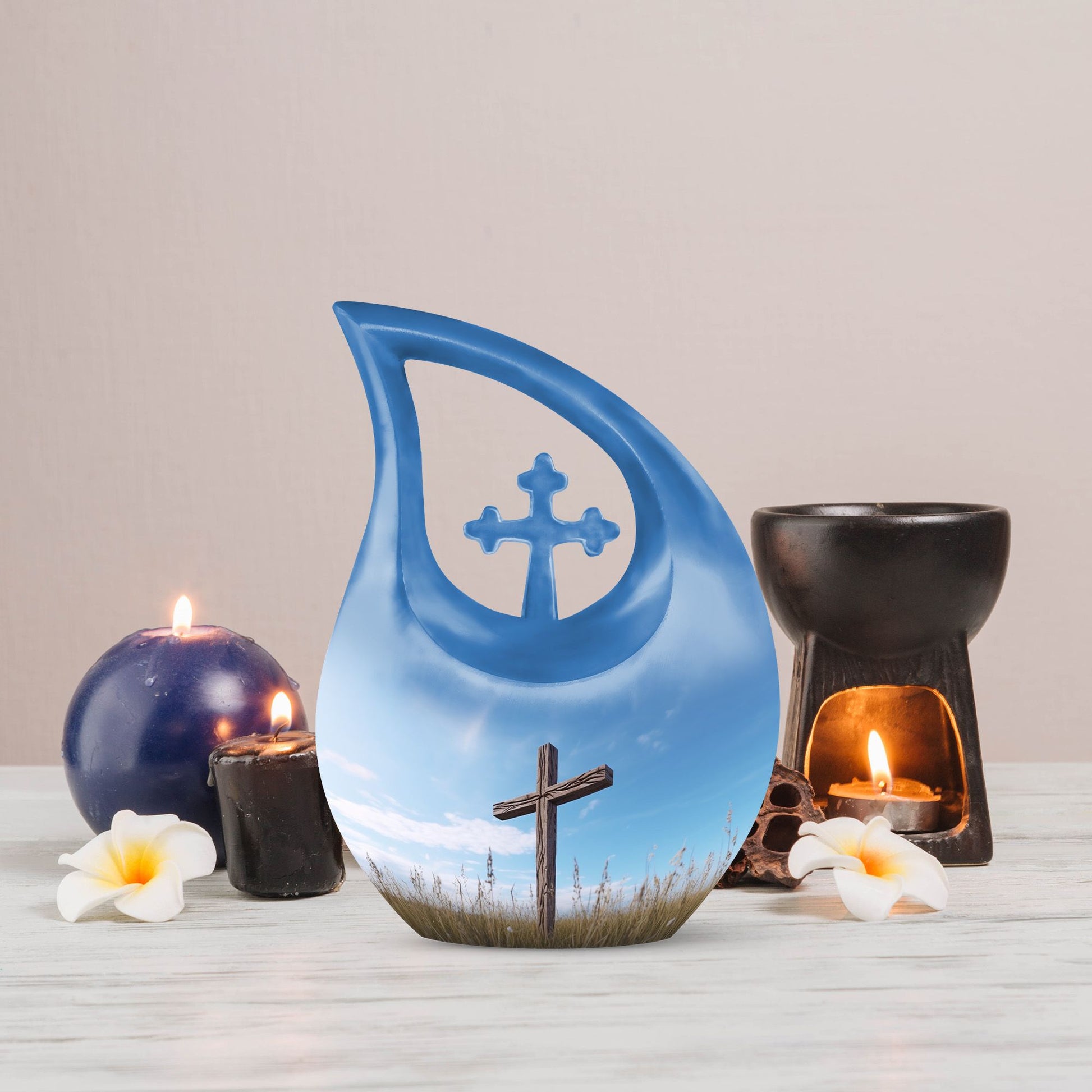 10 inch Jesus Christ Urn with Cross Drop design 