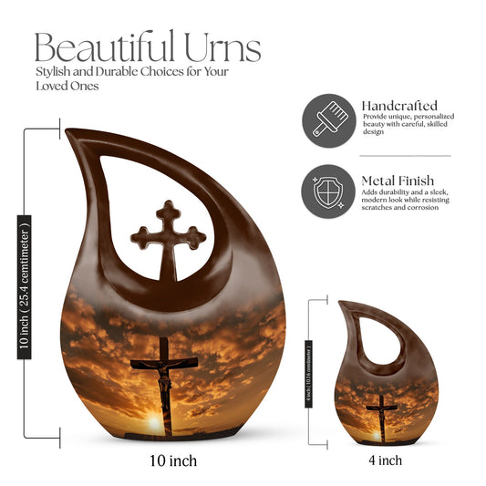 10-inch Jesus Christ Urn, Cross Drop design, Keepsake 