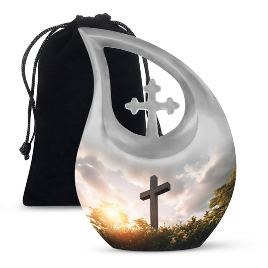 10-inch Jesus Christ Urn, Cross Drop design, 