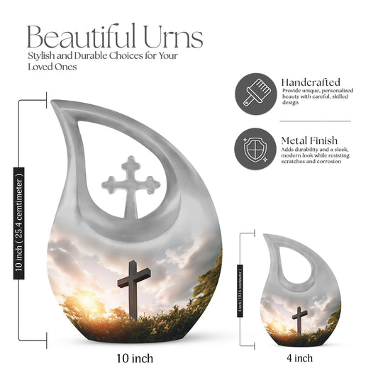 10-inch Jesus Christ Urn, Cross Drop design, 