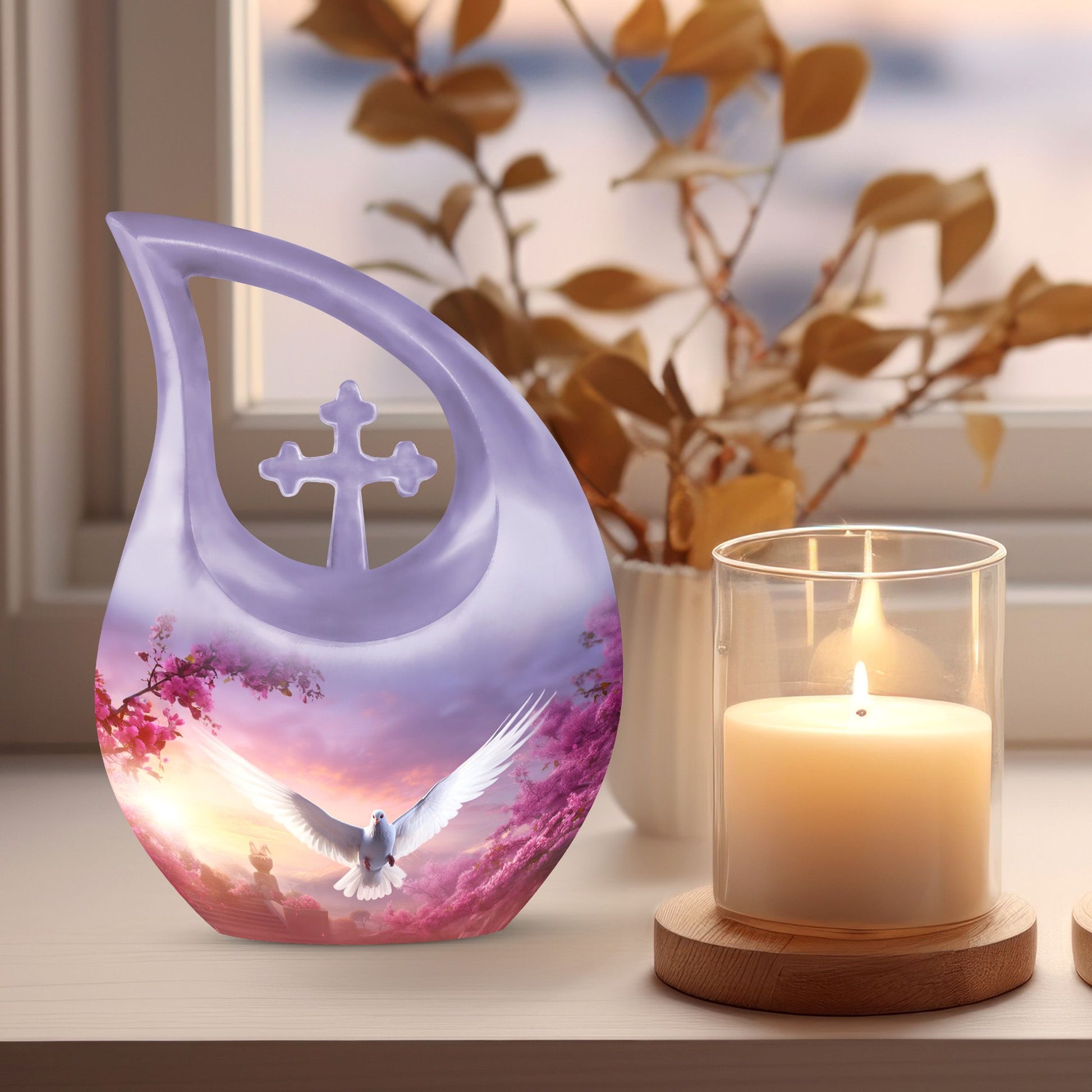 10 inch Dove Bird Urn for Ashes with Cross Drop 