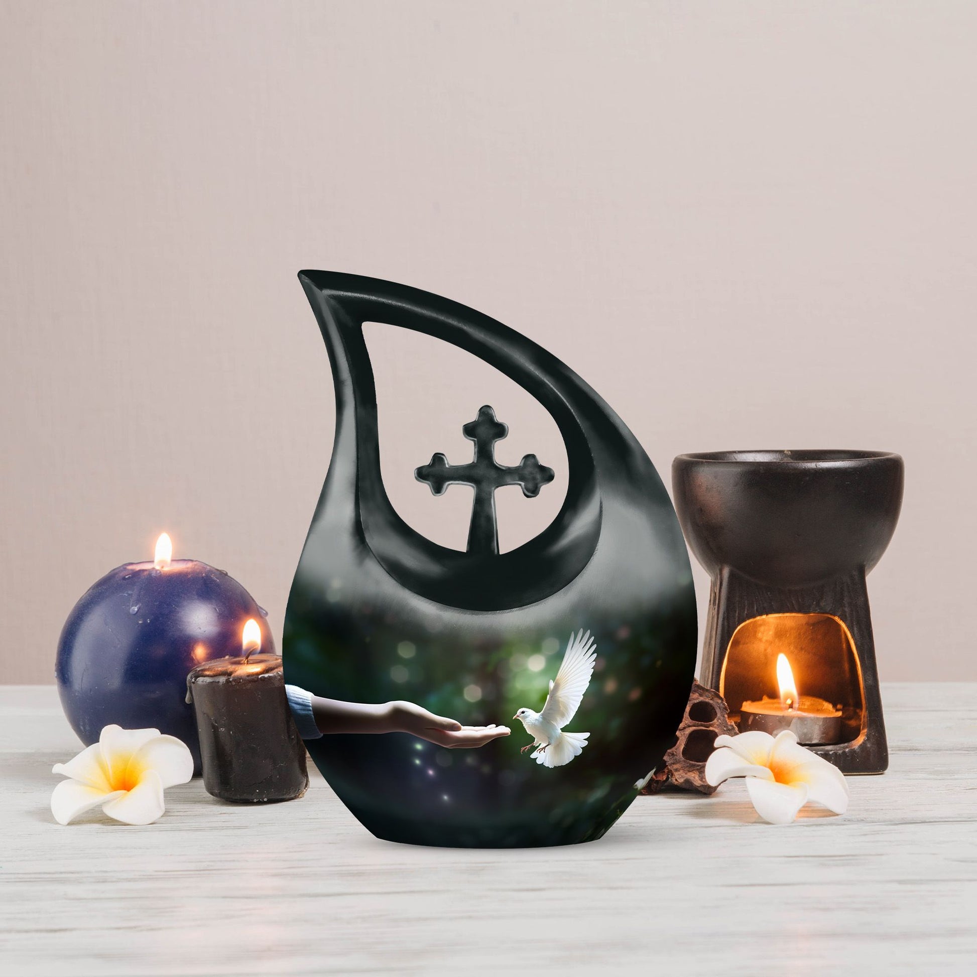 Dove bird design on 10-inch Cross Drop Dove Urn,