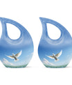 Blue Dove Bird Urn with Cross Drop design, Large 
