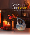 Blue Dove Bird Urn with Cross Drop design, Large 