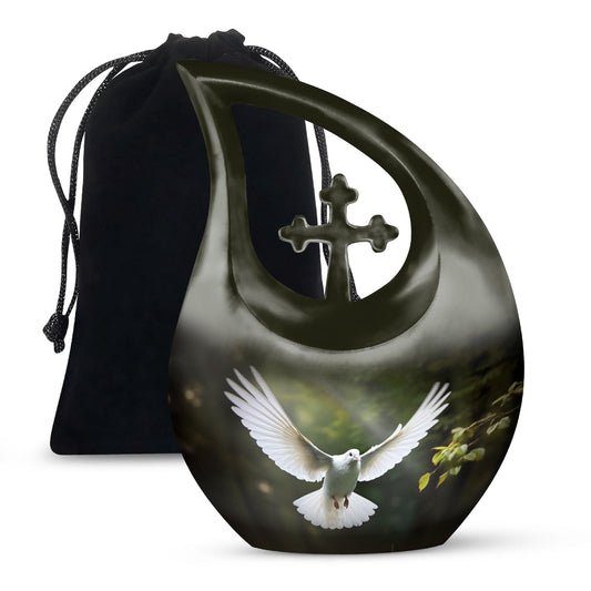 10-inch Dove Bird urn with Cross Drop design