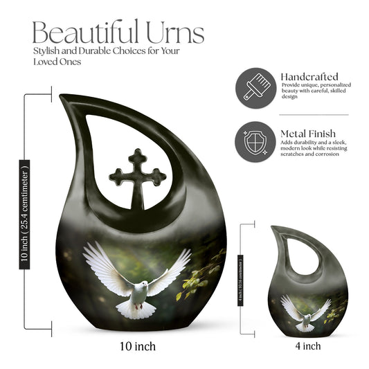 10-inch Dove Bird urn with Cross Drop design