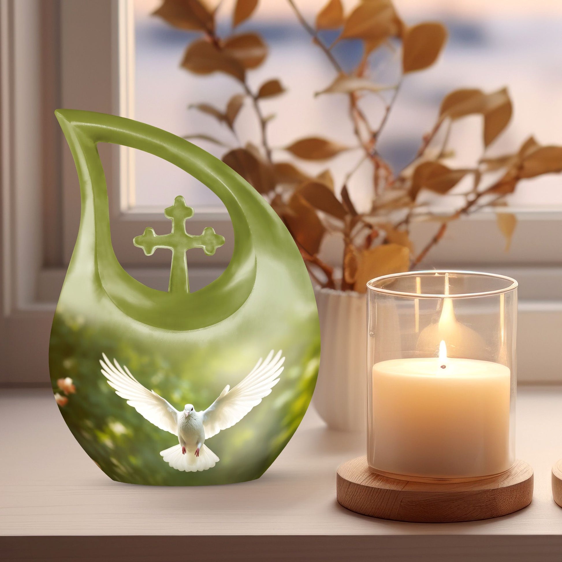 10-inch Dove Bird Urn, Cross Drop design