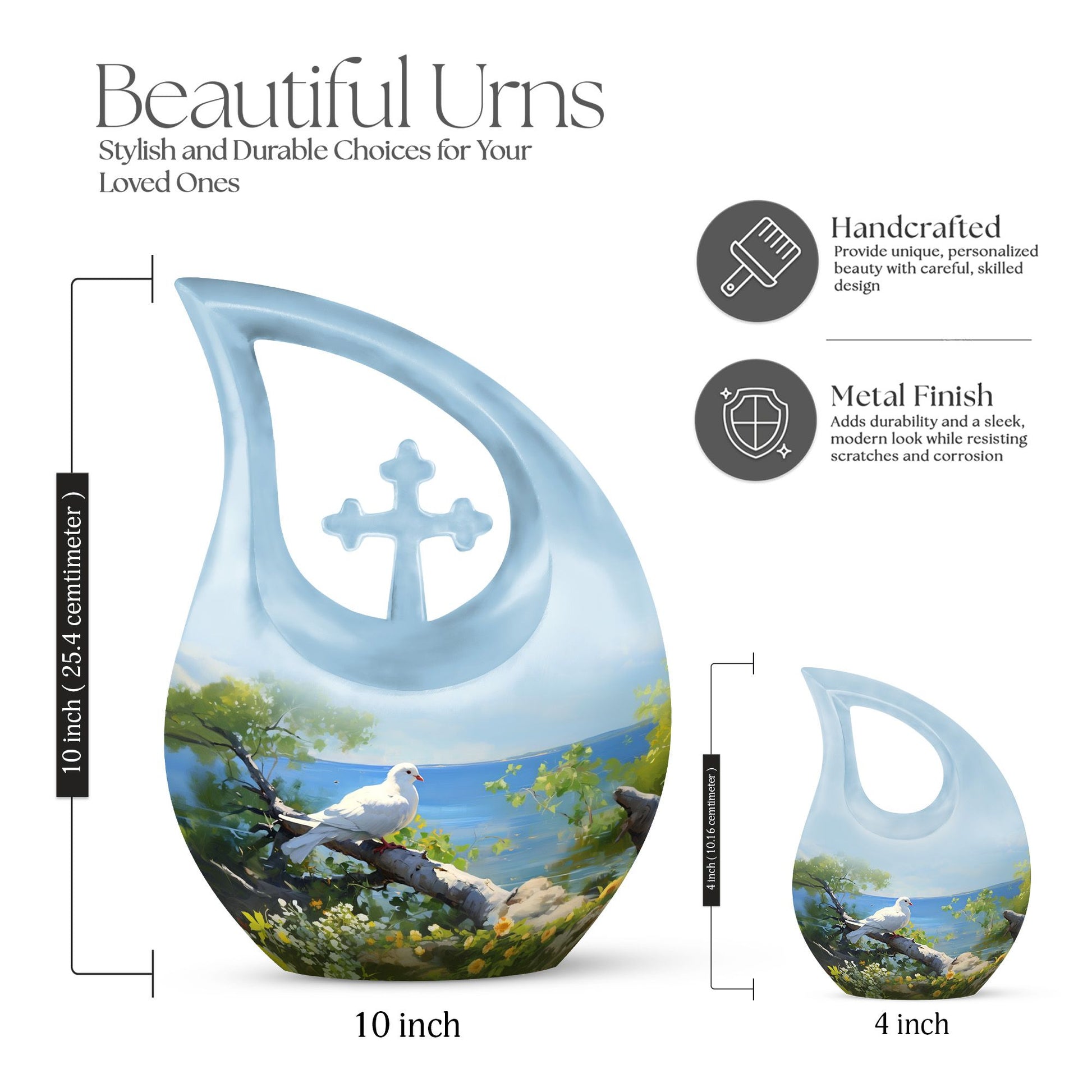 Dove Bird themed, 10-inch Cross Drop Design Cremation