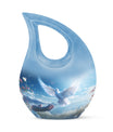 10-inch Dove Bird Urn with Cross Drop design, 