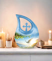 10-inch Dove Bird Urn with Cross Drop design, personalized 