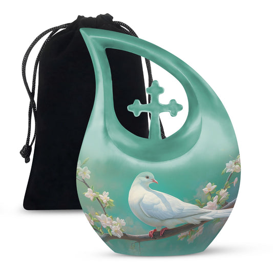 10-inch Dove Bird Urn for ashes with Cross Drop design