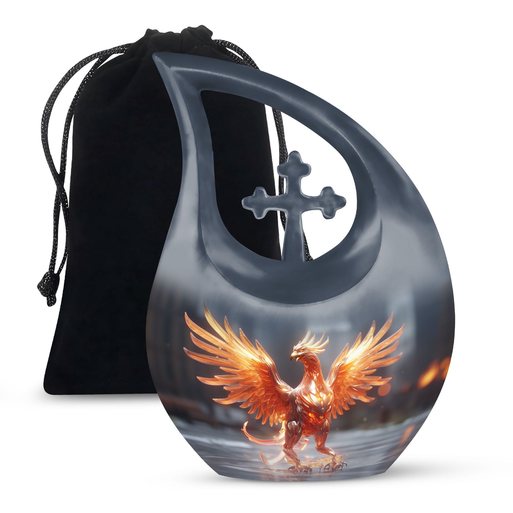 Phoenix themed Cross Drop Personalized Urn for Human Ashes,