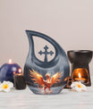 Phoenix themed Cross Drop Personalized Urn for Human Ashes,