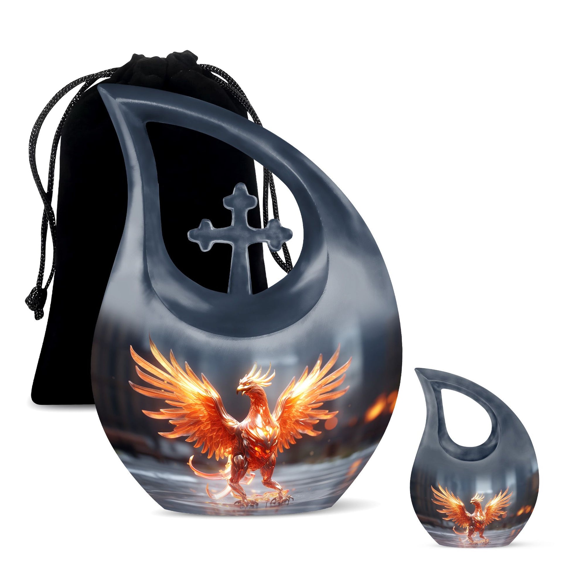 Phoenix themed Cross Drop Personalized Urn for Human Ashes,