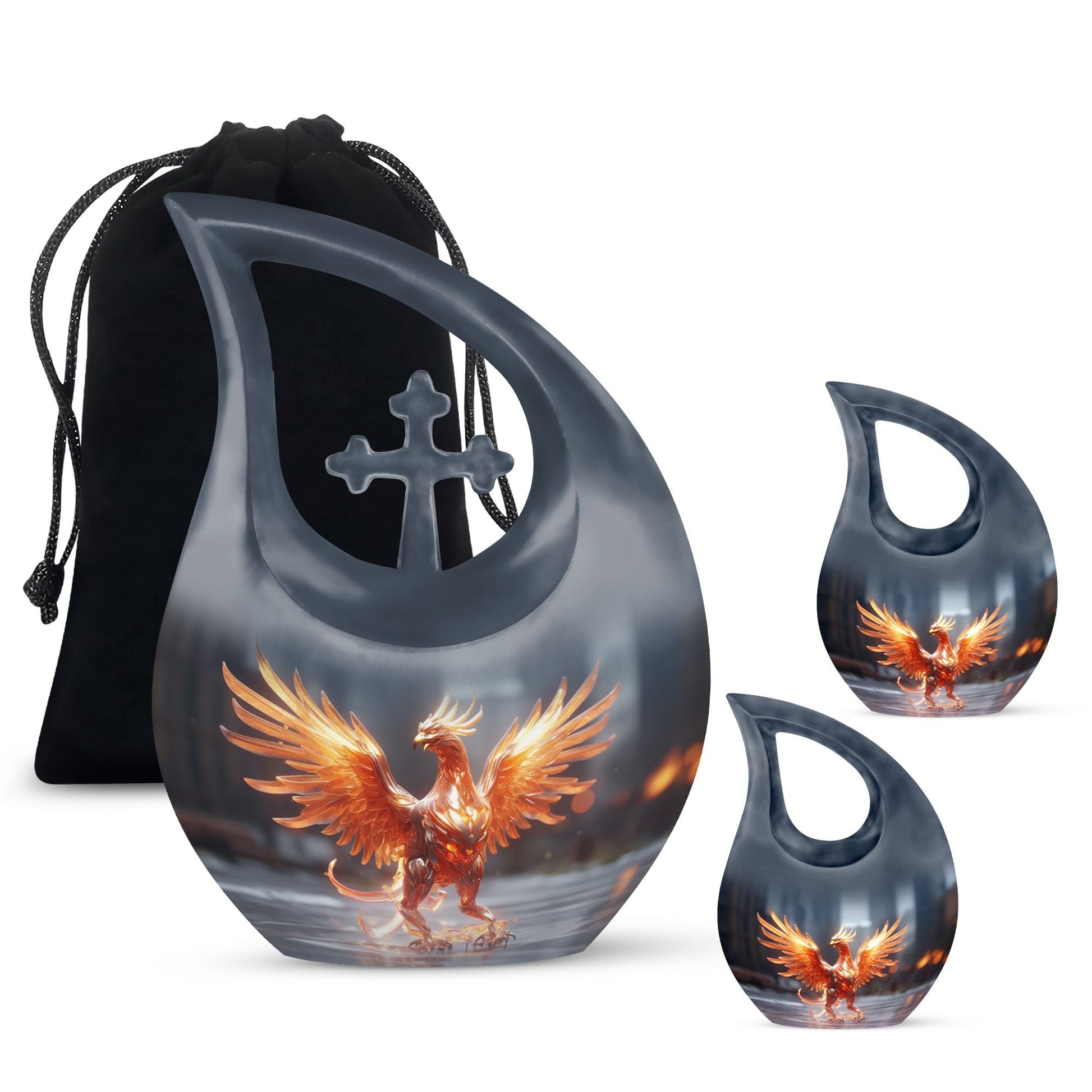 Phoenix themed Cross Drop Personalized Urn for Human Ashes,