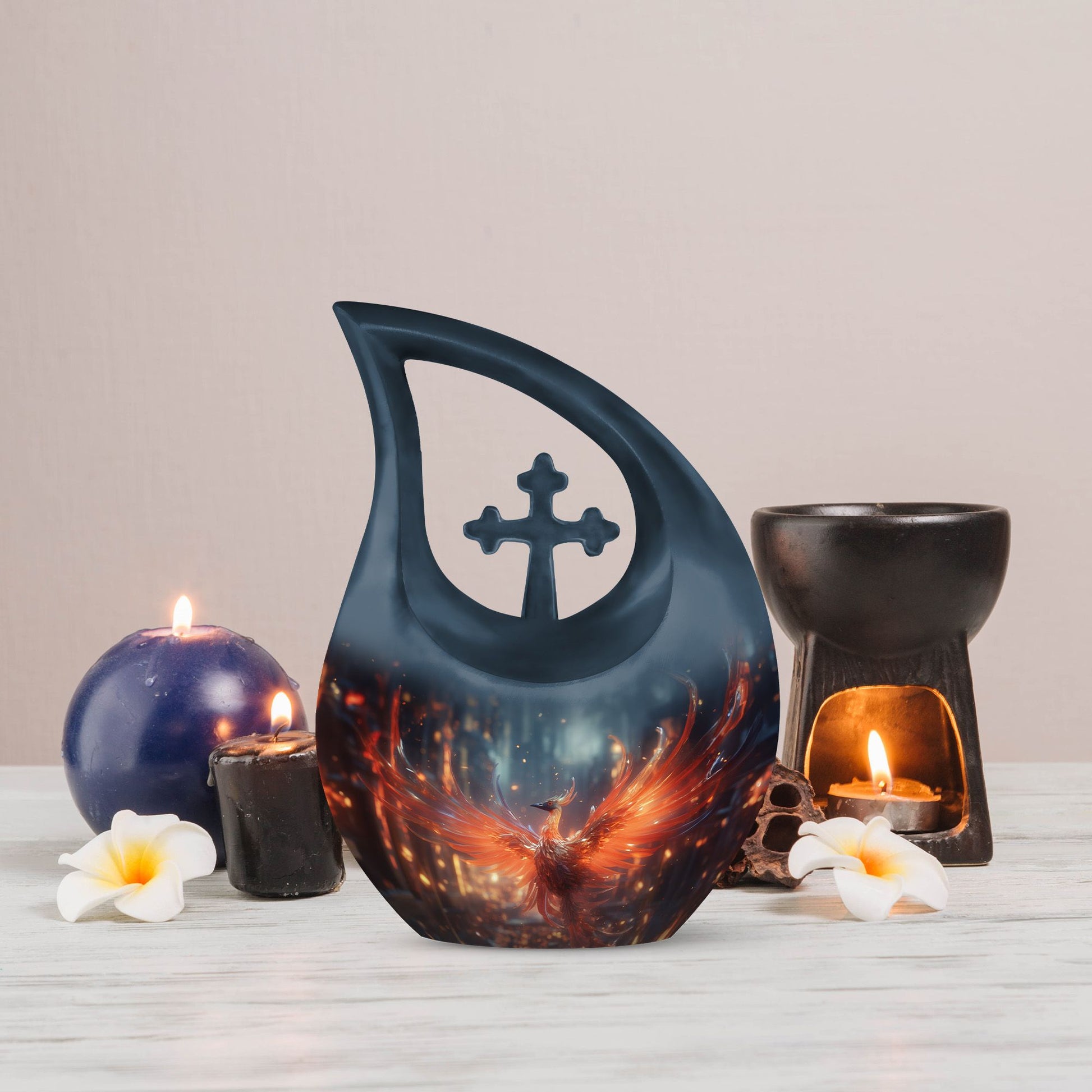 Cross Drop Phoenix urn with personalized engravings