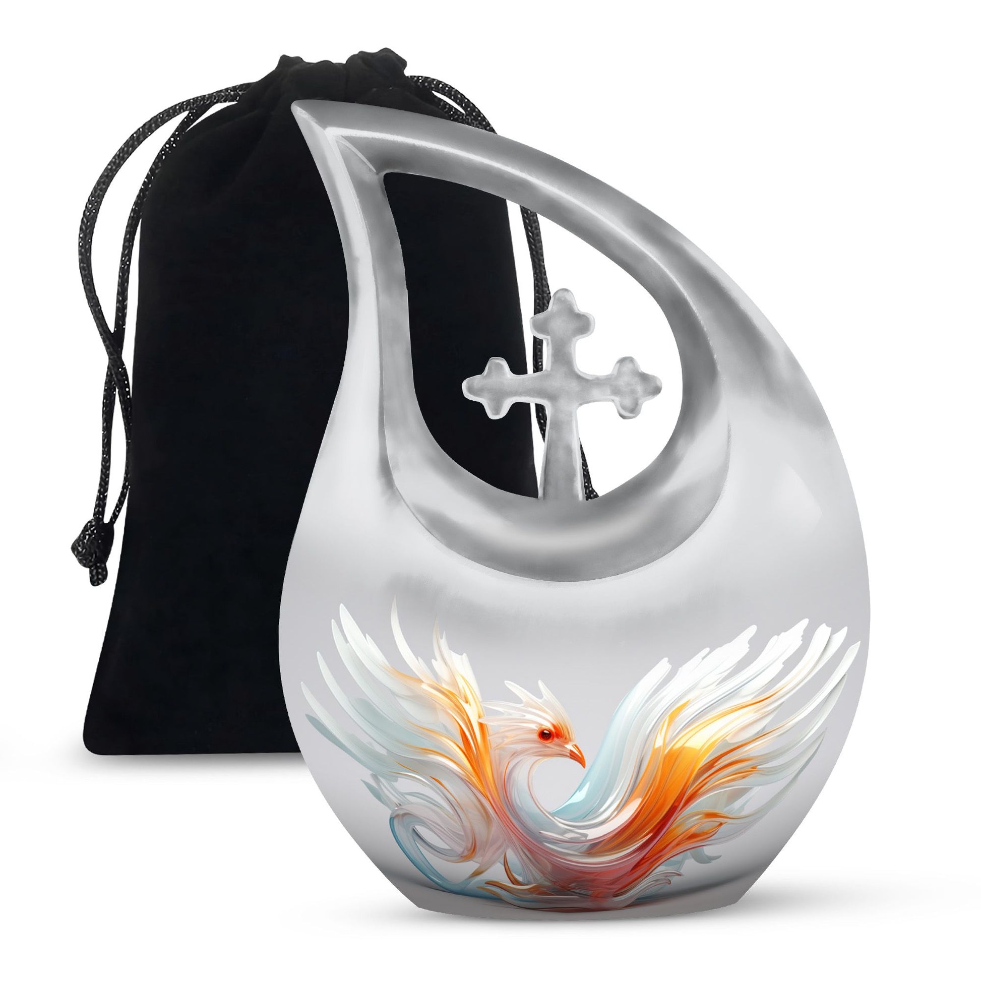 Phoenix Urn, 10 Inch Cross Drop Memorial Urn 