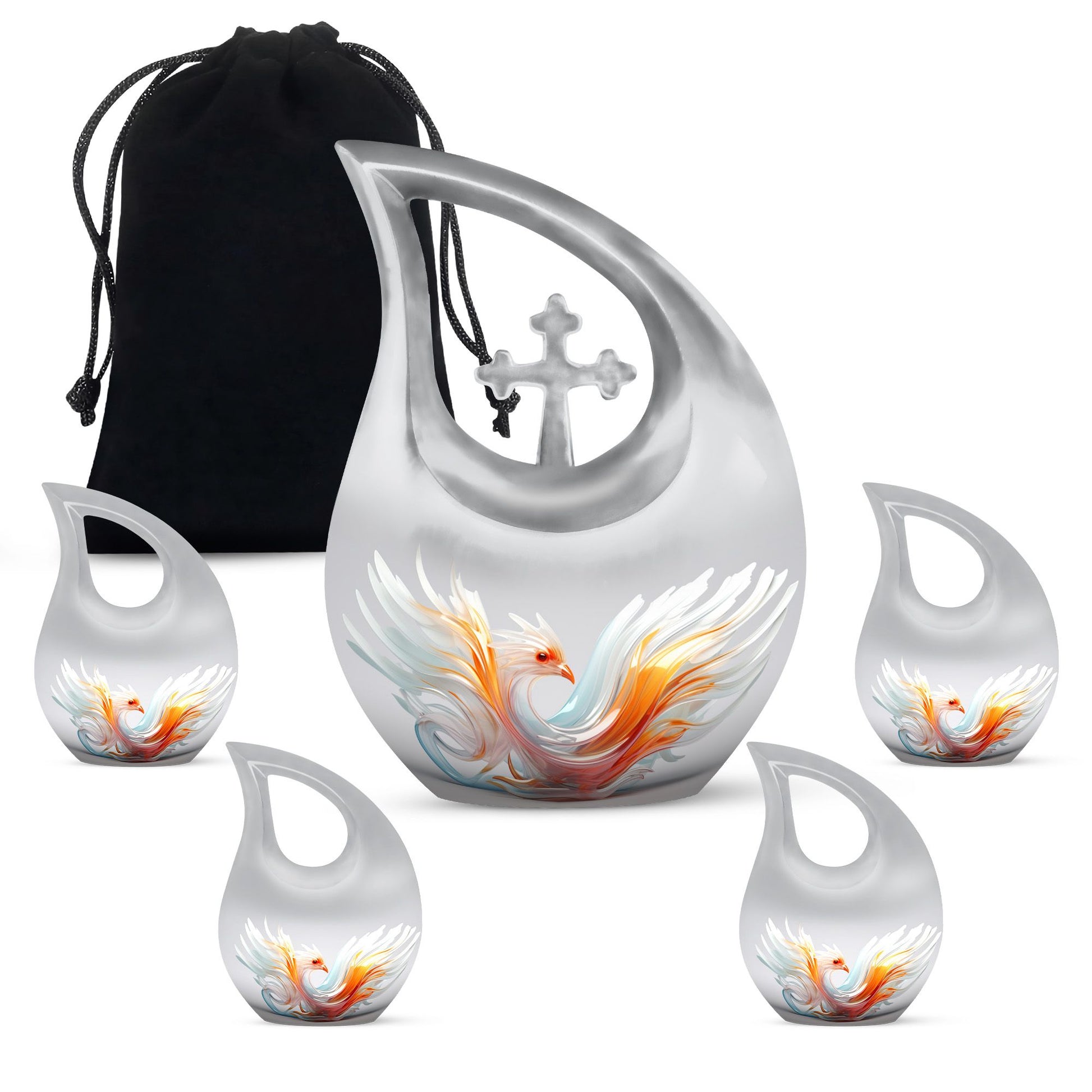 Phoenix Urn, 10 Inch Cross Drop Memorial Urn 