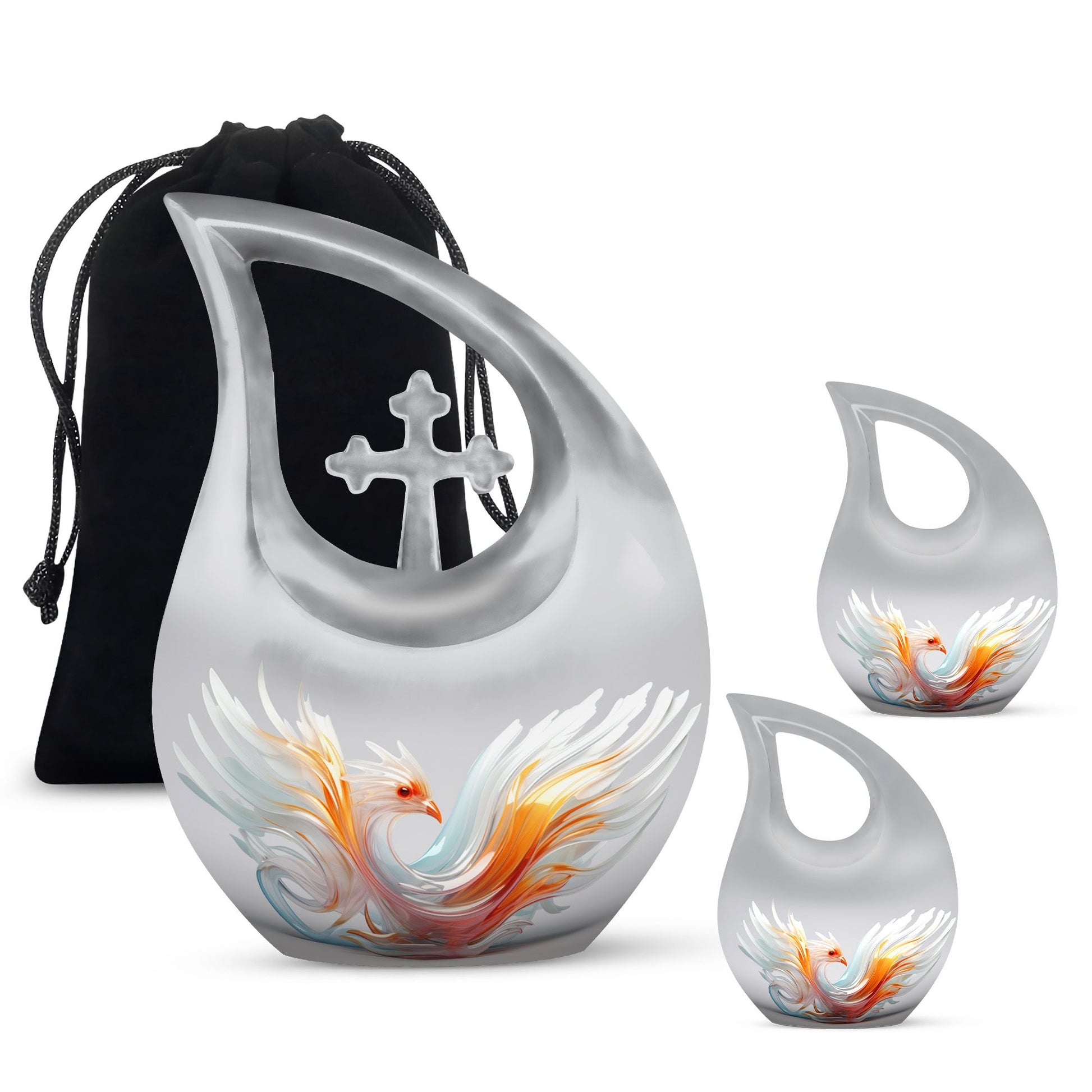 Phoenix Urn, 10 Inch Cross Drop Memorial Urn 