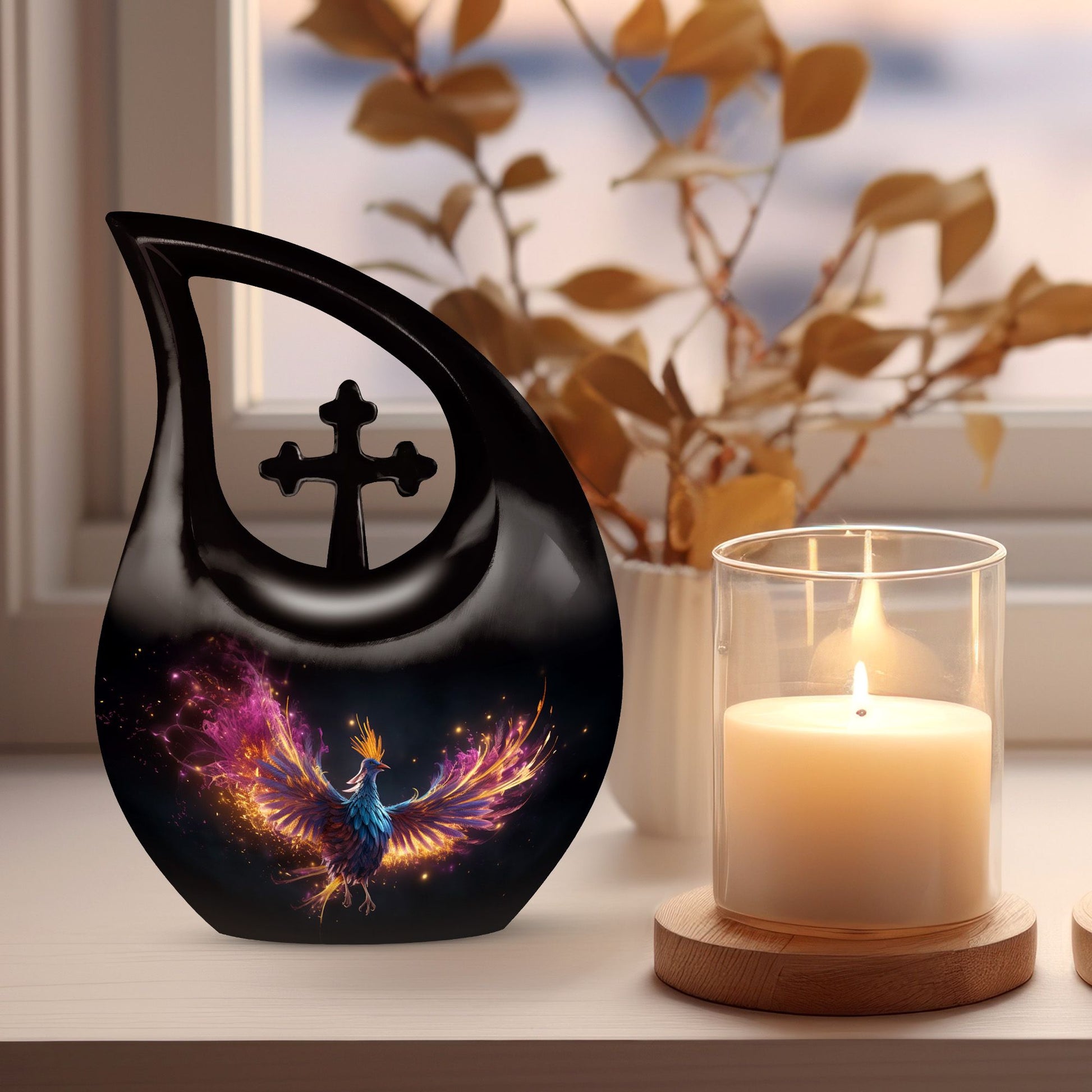 10 inch Phoenix Urn with modern Cross Drop design,