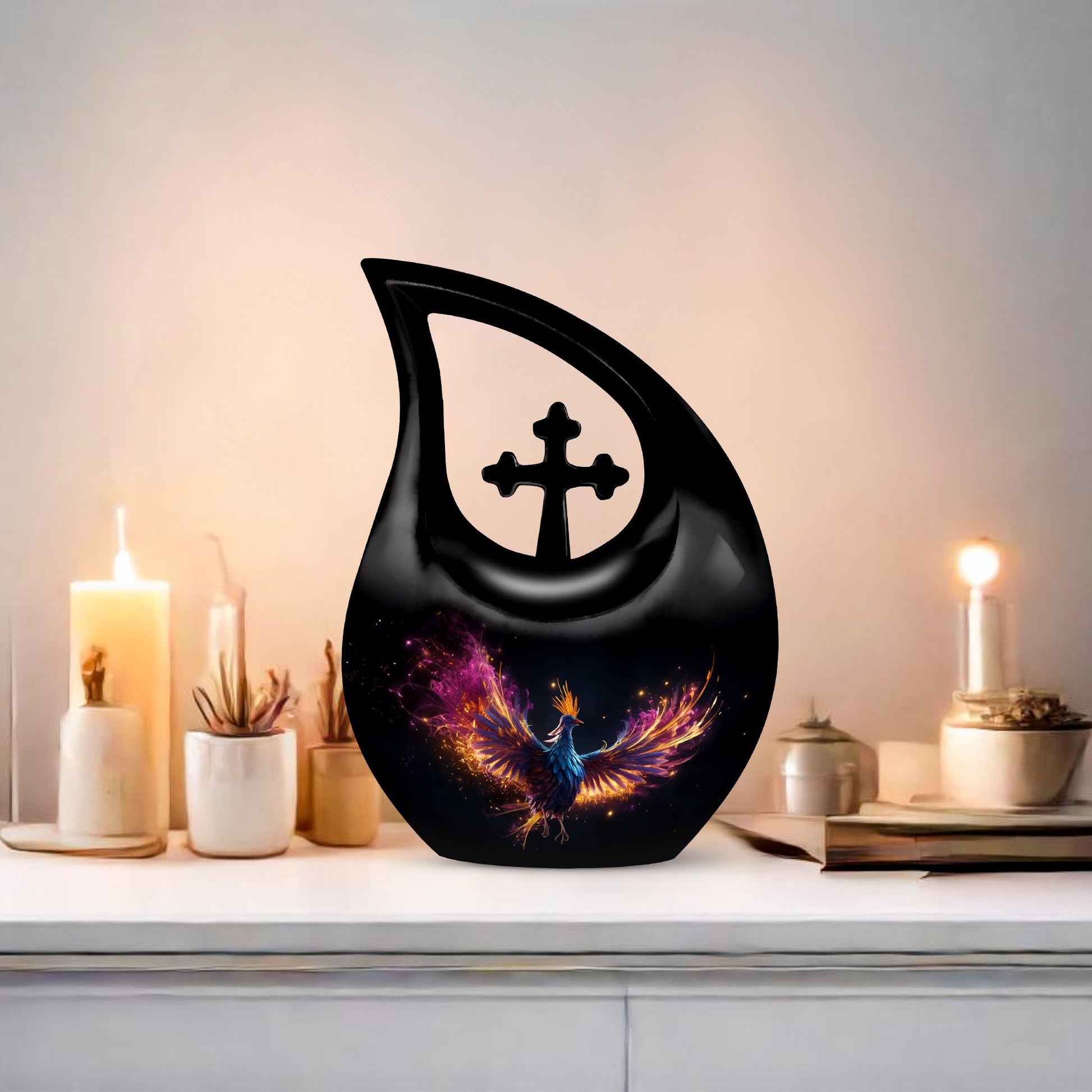 10 inch Phoenix Urn with modern Cross Drop design,