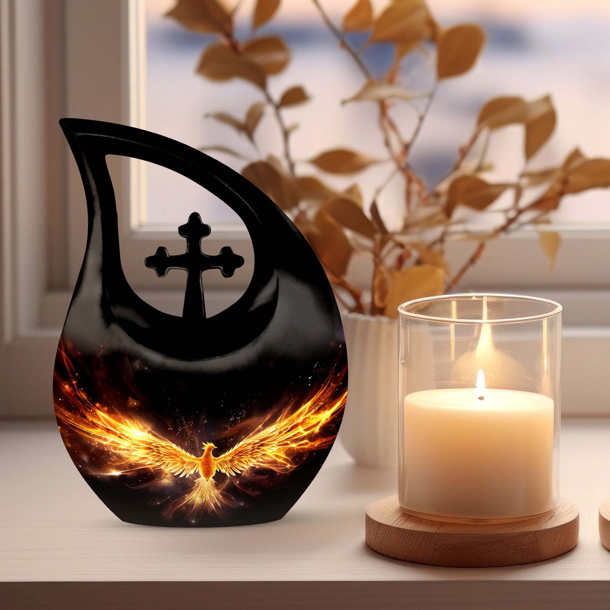 10-inch Large Phoenix Urn with Cross Drop 